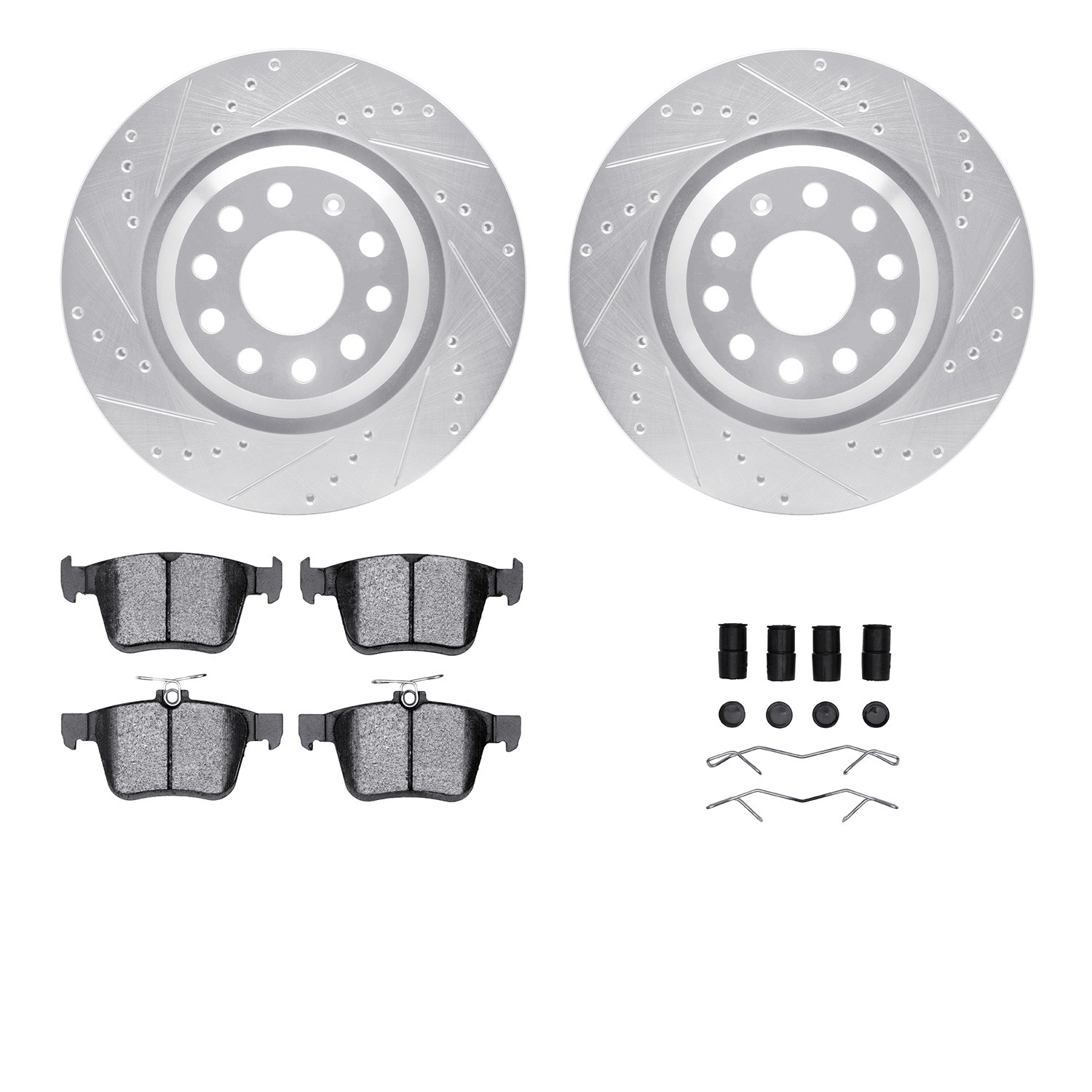 DFC Rotors-Drilled & Slotted-Silver w/ EURO 5000 Ceramic Brake Pads Incl Hdw