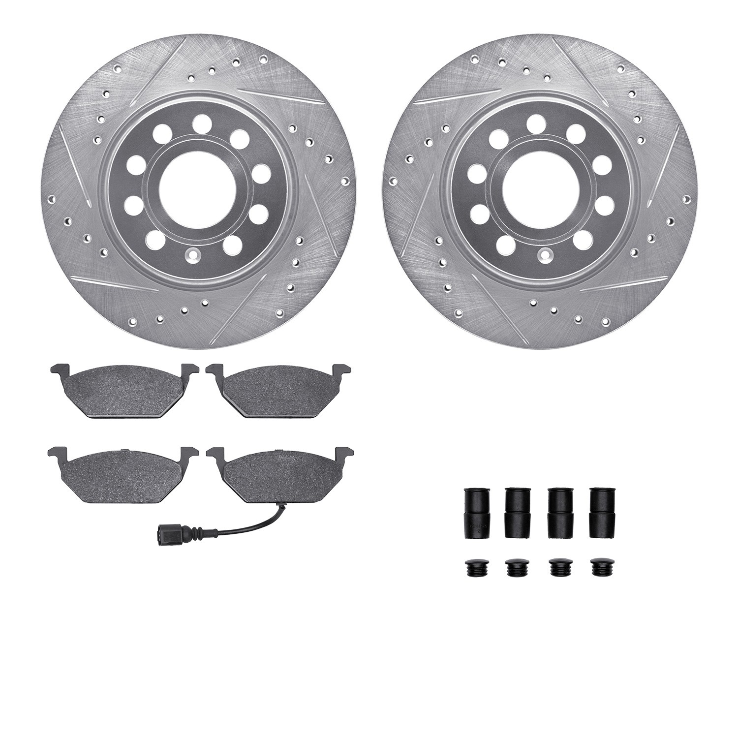 DFC Rotors-Drilled & Slotted-Silver w/ EURO 5000 Ceramic Brake Pads Incl Hdw
