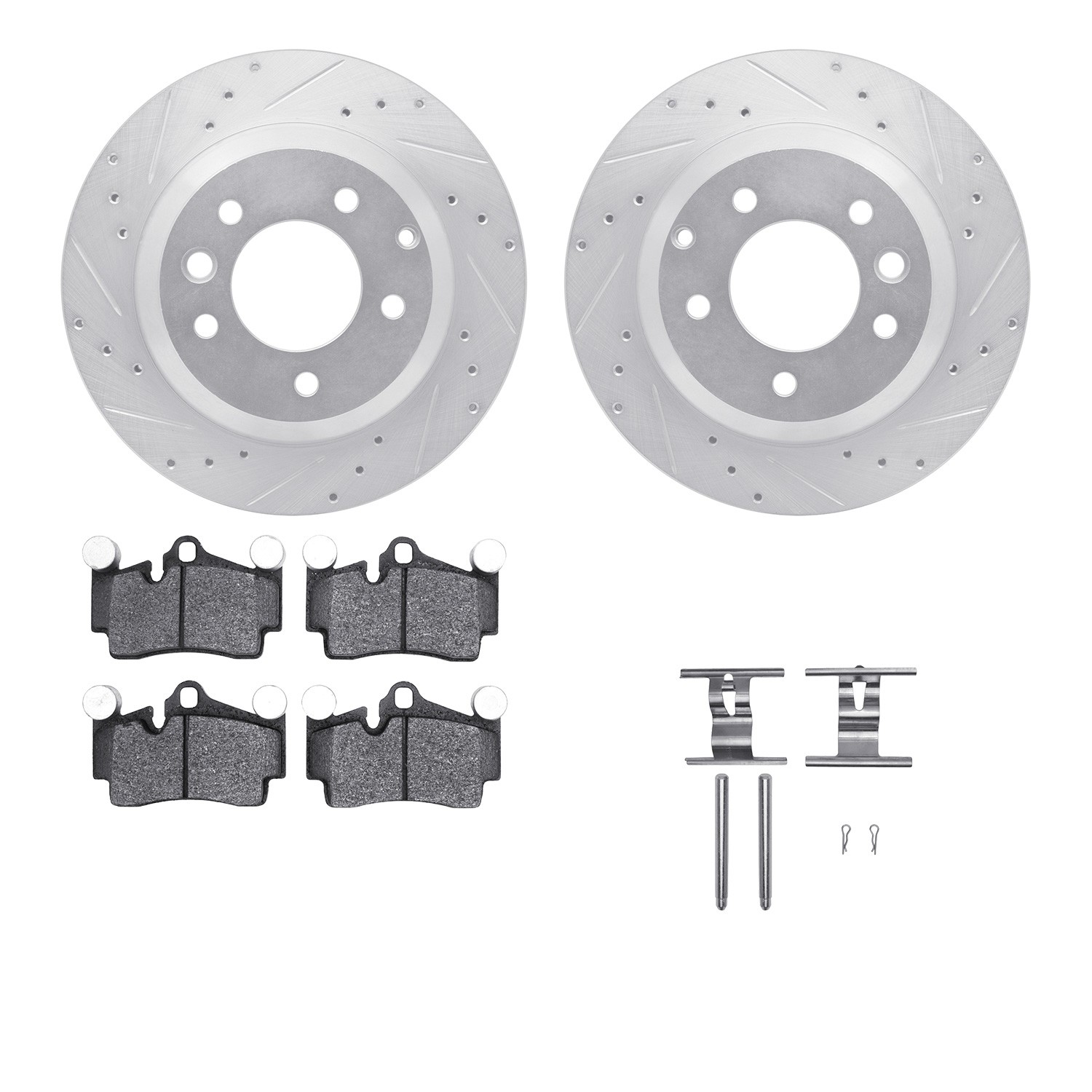 DFC Rotors-Drilled & Slotted-Silver w/ EURO 5000 Ceramic Brake Pads Incl Hdw