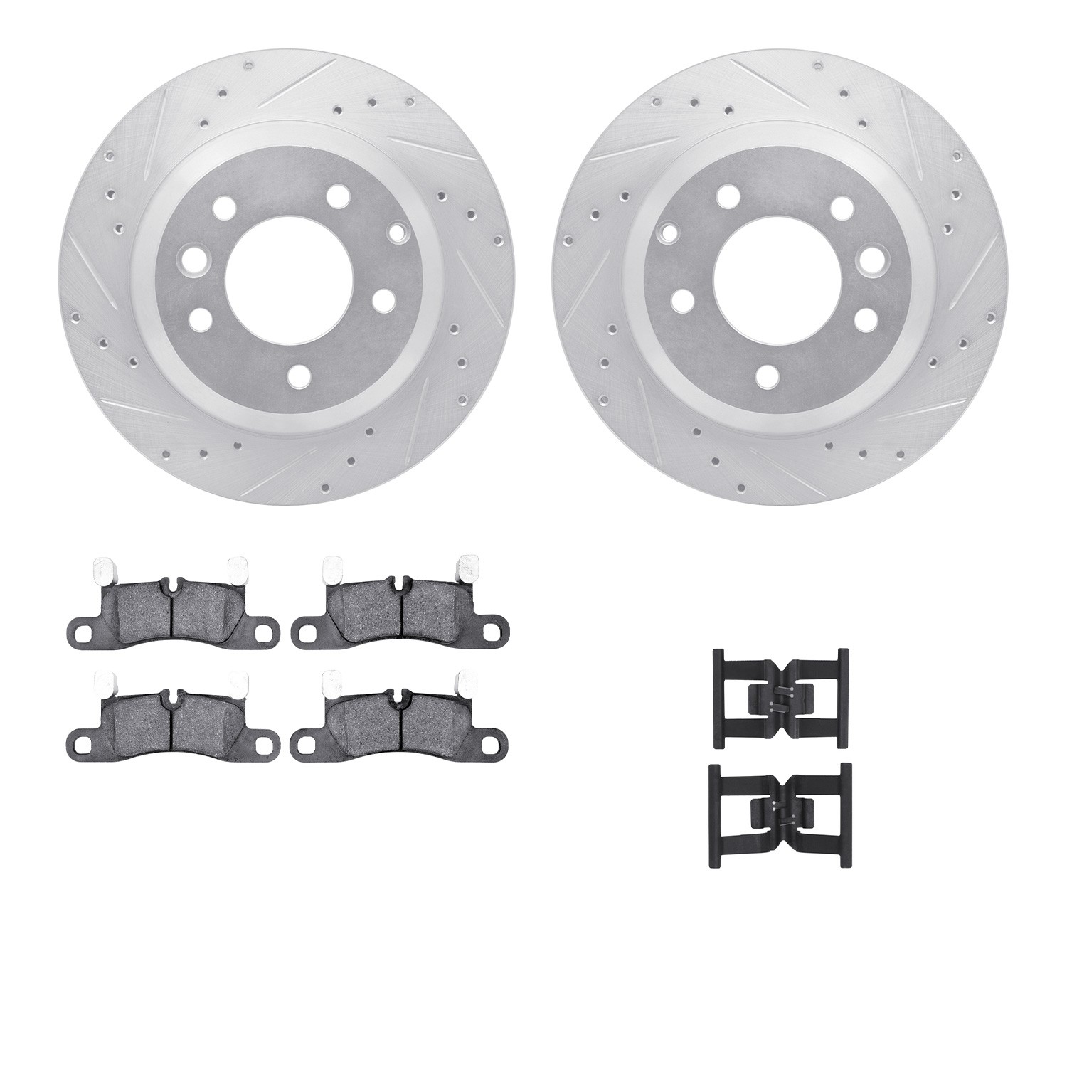 DFC Rotors-Drilled & Slotted-Silver w/ EURO 5000 Ceramic Brake Pads Incl Hdw