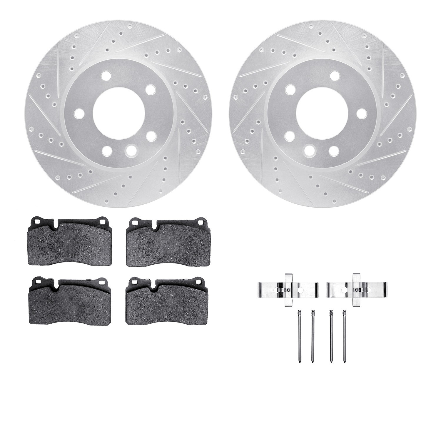 DFC Rotors-Drilled & Slotted-Silver w/ EURO 5000 Ceramic Brake Pads Incl Hdw