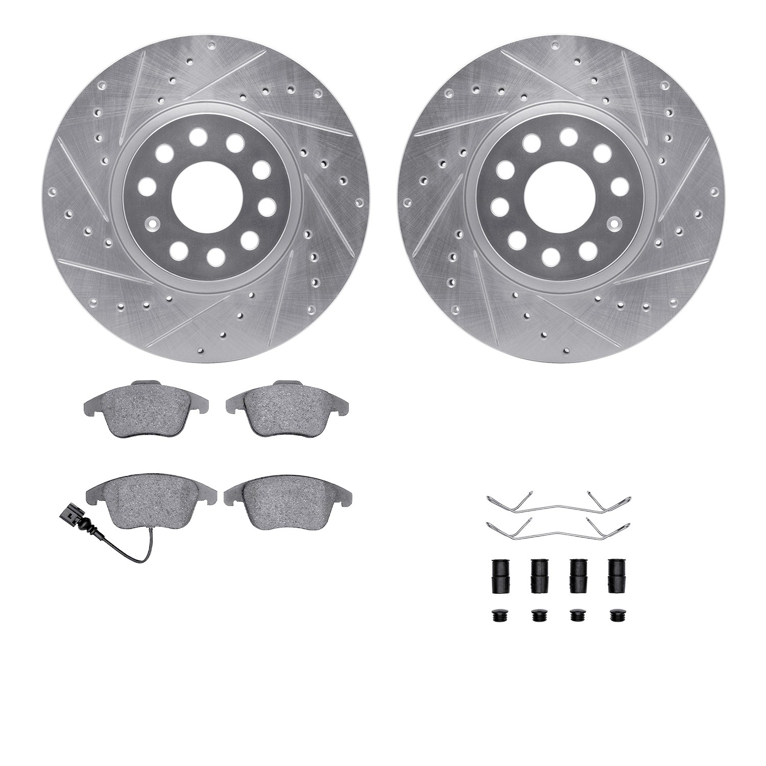 DFC Rotors-Drilled & Slotted-Silver w/ EURO 5000 Ceramic Brake Pads Incl Hdw