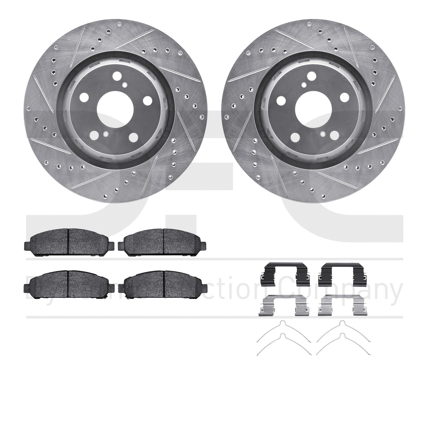 DFC Rotors-Drilled & Slotted-Silver w/ EURO 5000 Ceramic Brake Pads Incl Hdw