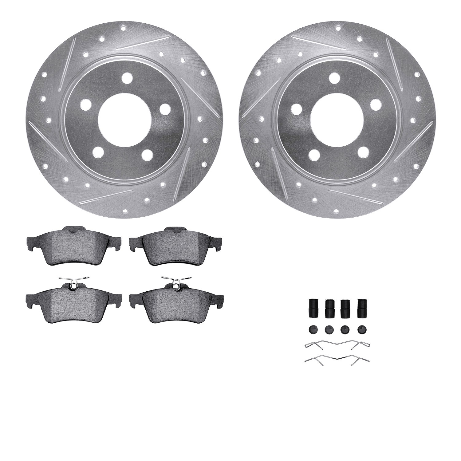 DFC Rotors-Drilled & Slotted-Silver w/ EURO 5000 Ceramic Brake Pads Incl Hdw