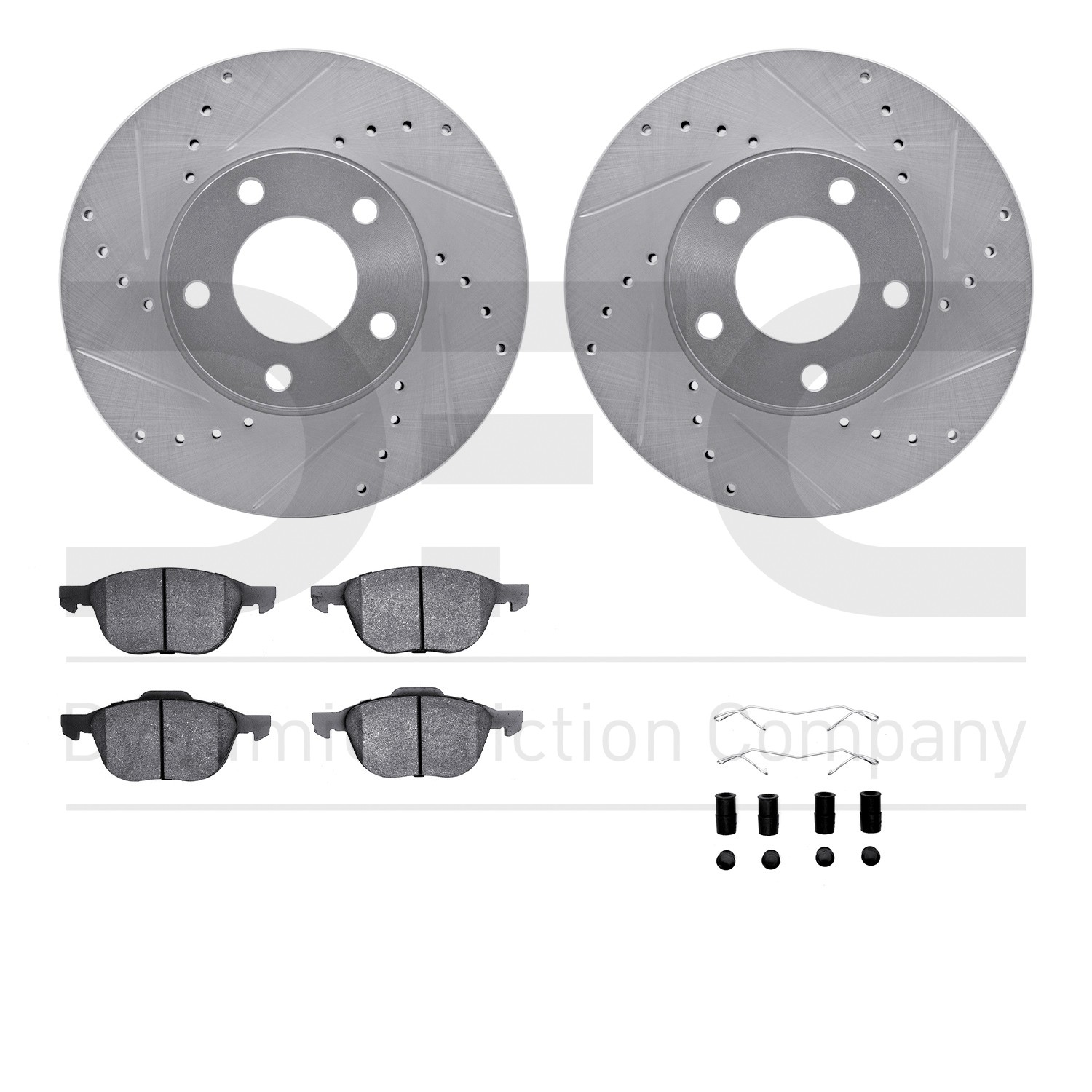 DFC Rotors-Drilled & Slotted-Silver w/ EURO 5000 Ceramic Brake Pads Incl Hdw
