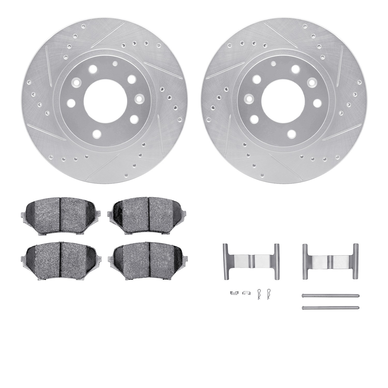 DFC Rotors-Drilled & Slotted-Silver w/ EURO 5000 Ceramic Brake Pads Incl Hdw