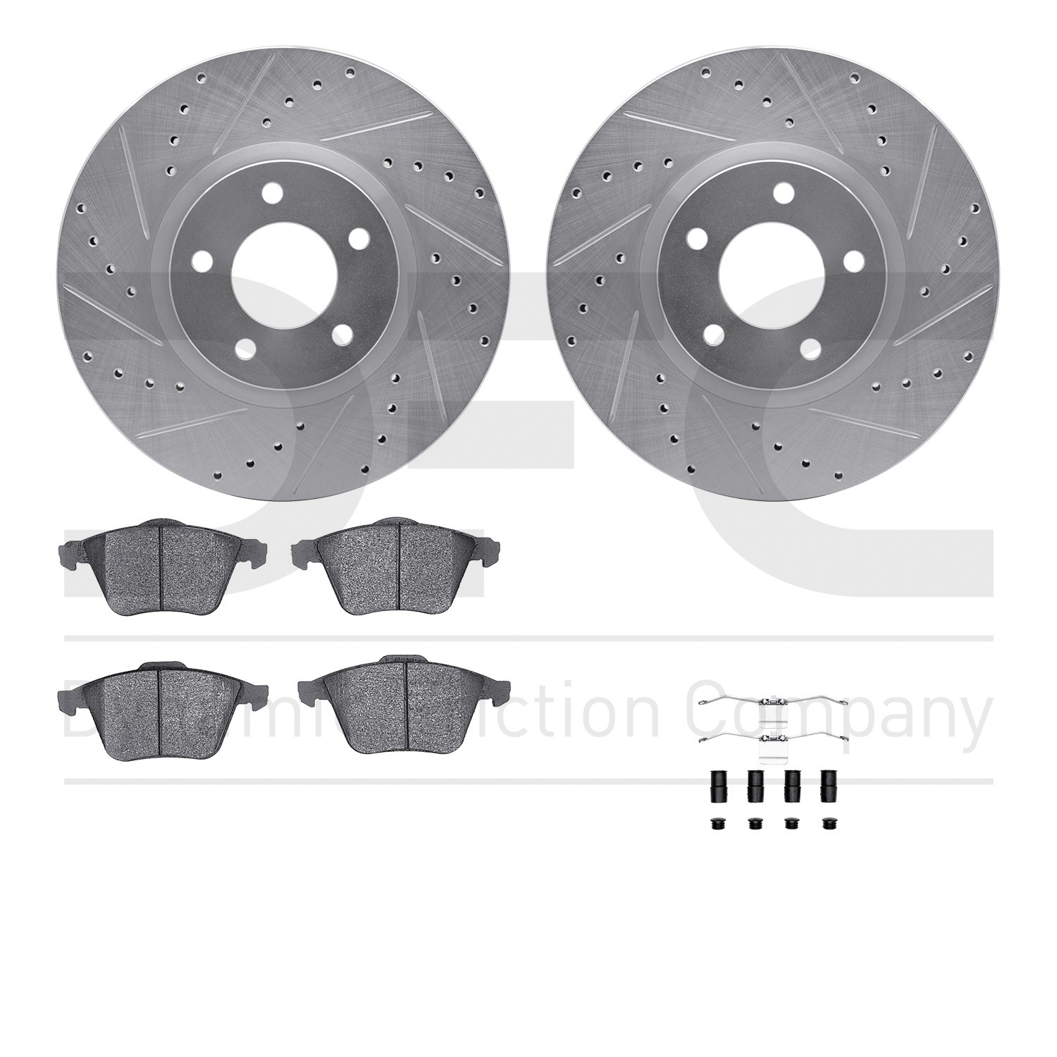 DFC Rotors-Drilled & Slotted-Silver w/ EURO 5000 Ceramic Brake Pads Incl Hdw