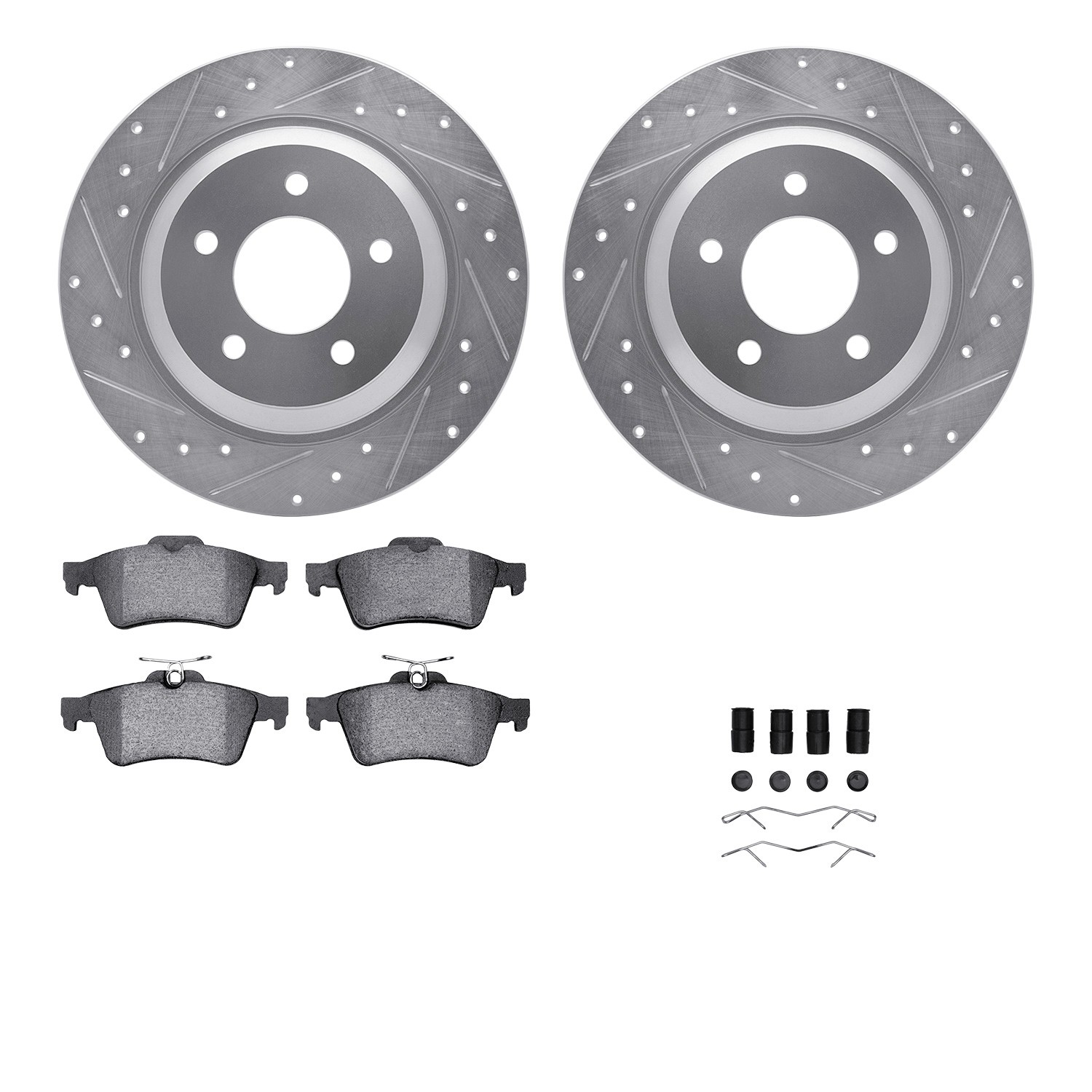 DFC Rotors-Drilled & Slotted-Silver w/ EURO 5000 Ceramic Brake Pads Incl Hdw