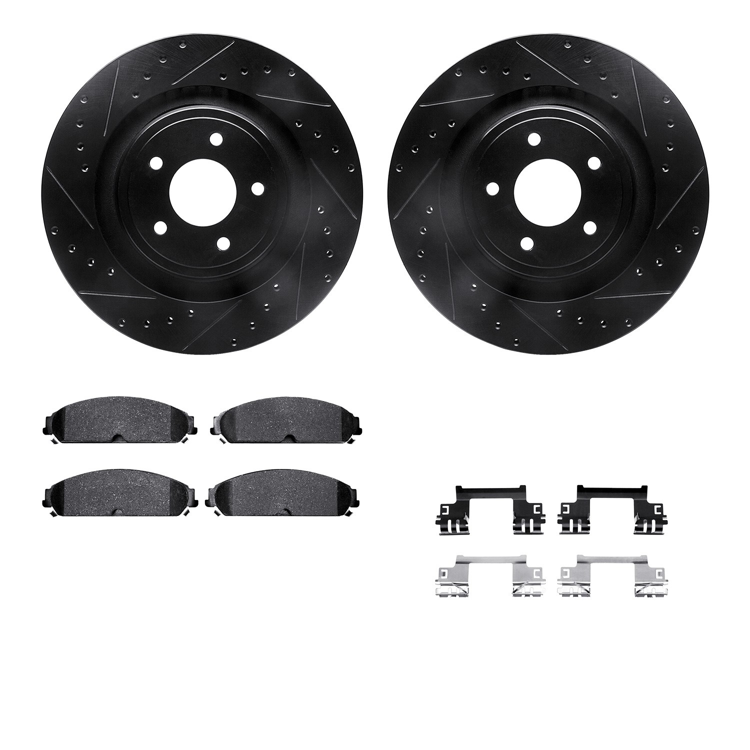 DFC Brake Rotor - Drilled & Slotted - Black- HD Brake Pad - Hardware