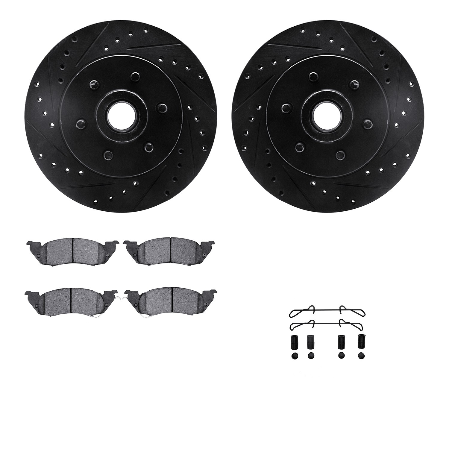 DFC Brake Rotor - Drilled & Slotted - Black- HD Brake Pad - Hardware