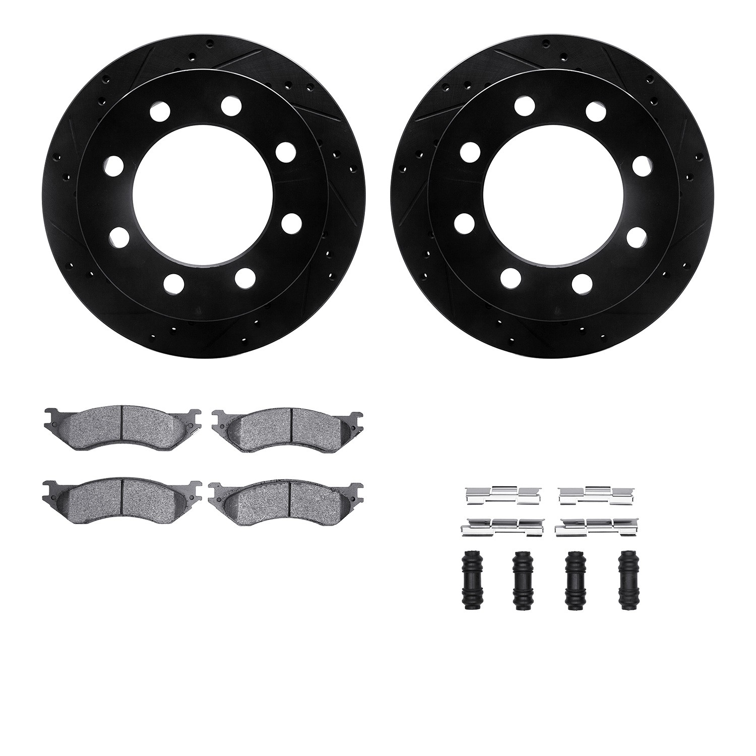 DFC Brake Rotor - Drilled & Slotted - Black- HD Brake Pad - Hardware