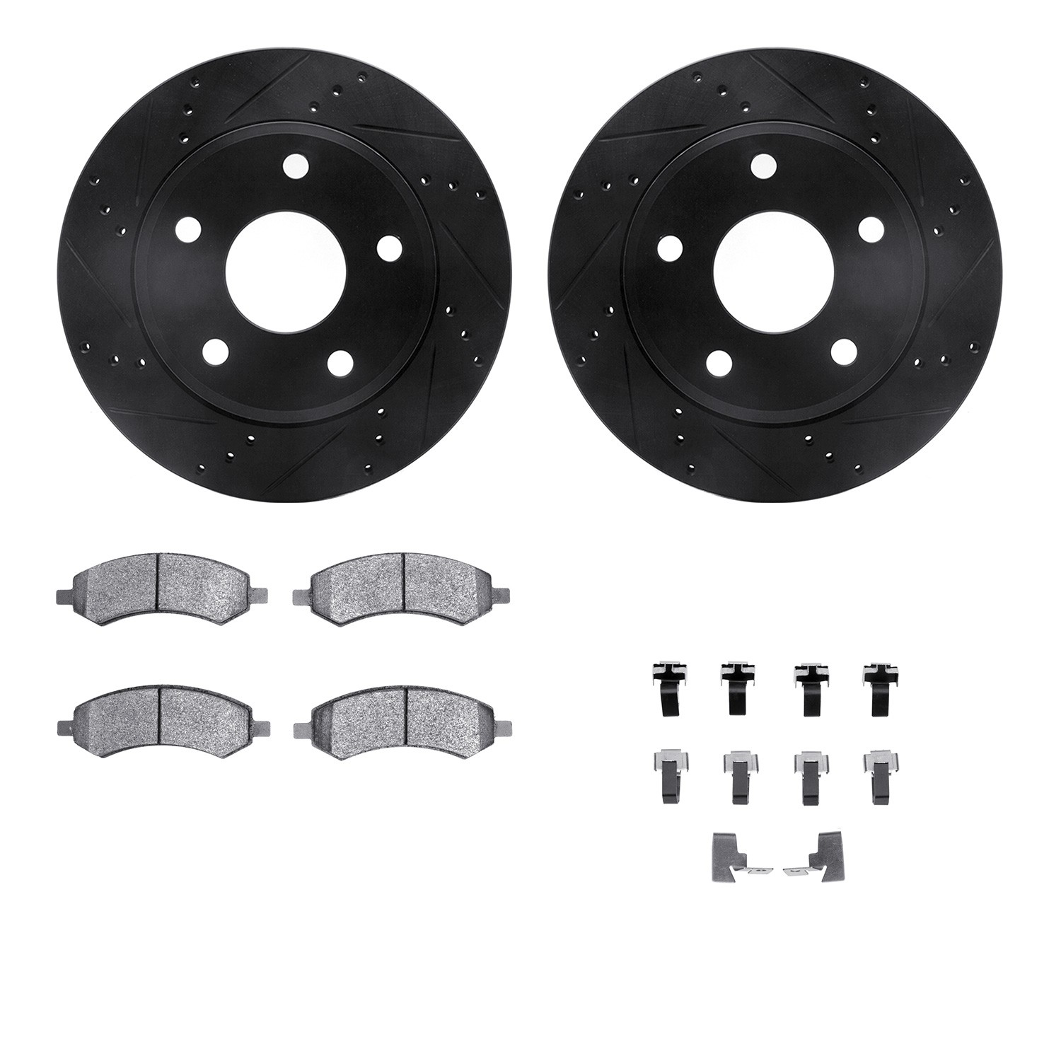 DFC Brake Rotor - Drilled & Slotted - Black- HD Brake Pad - Hardware