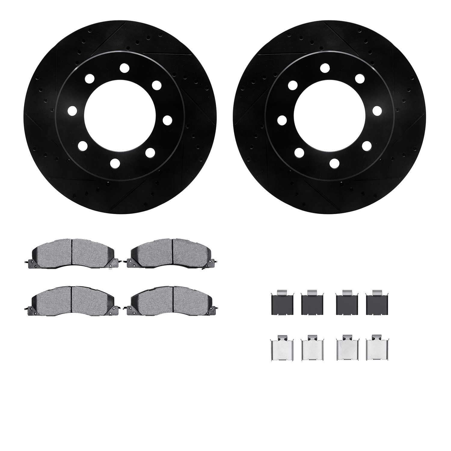 DFC Brake Rotor - Drilled & Slotted - Black- HD Brake Pad - Hardware