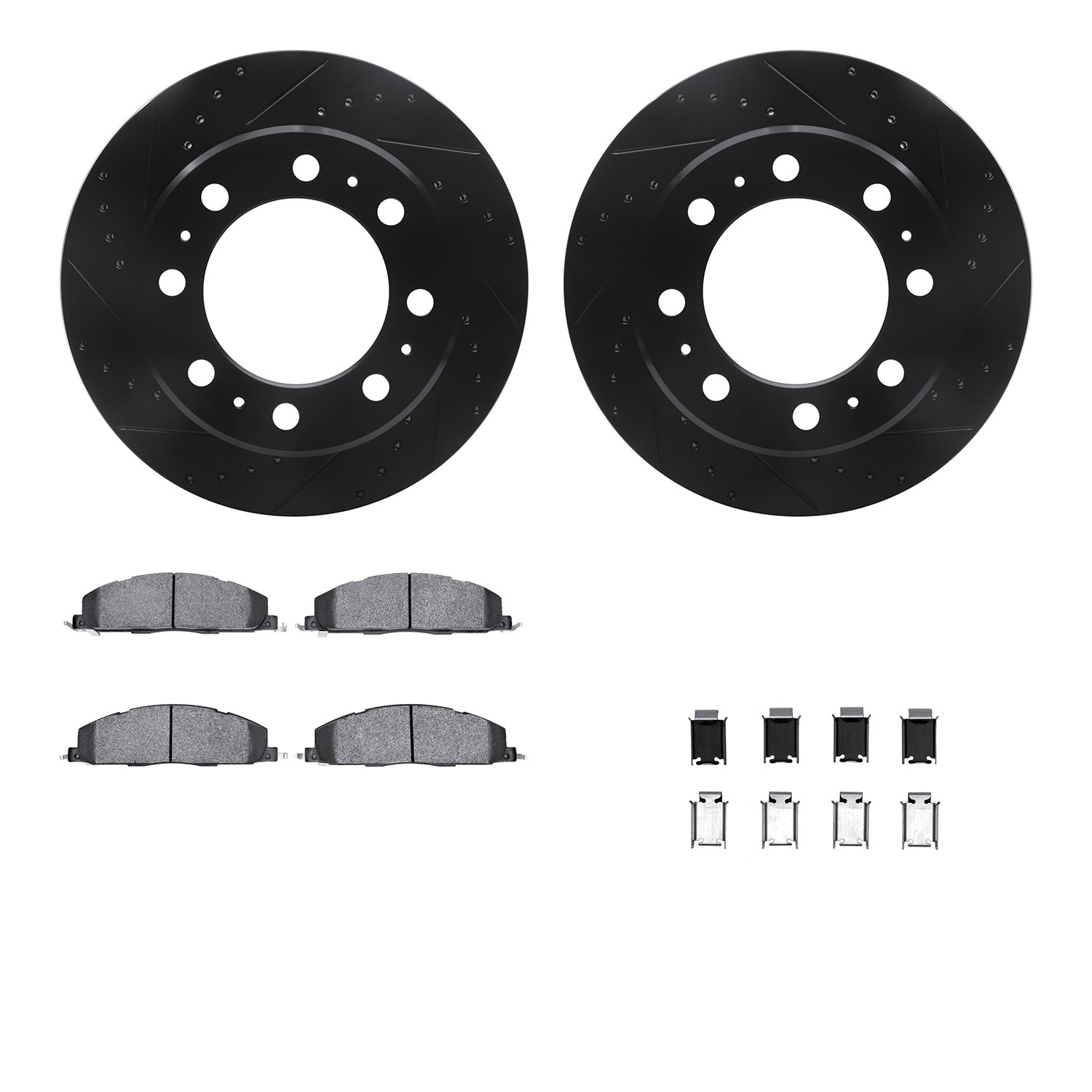 DFC Brake Rotor - Drilled & Slotted - Black- HD Brake Pad - Hardware