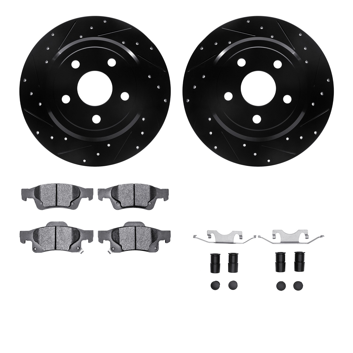 DFC Brake Rotor - Drilled & Slotted - Black- HD Brake Pad - Hardware