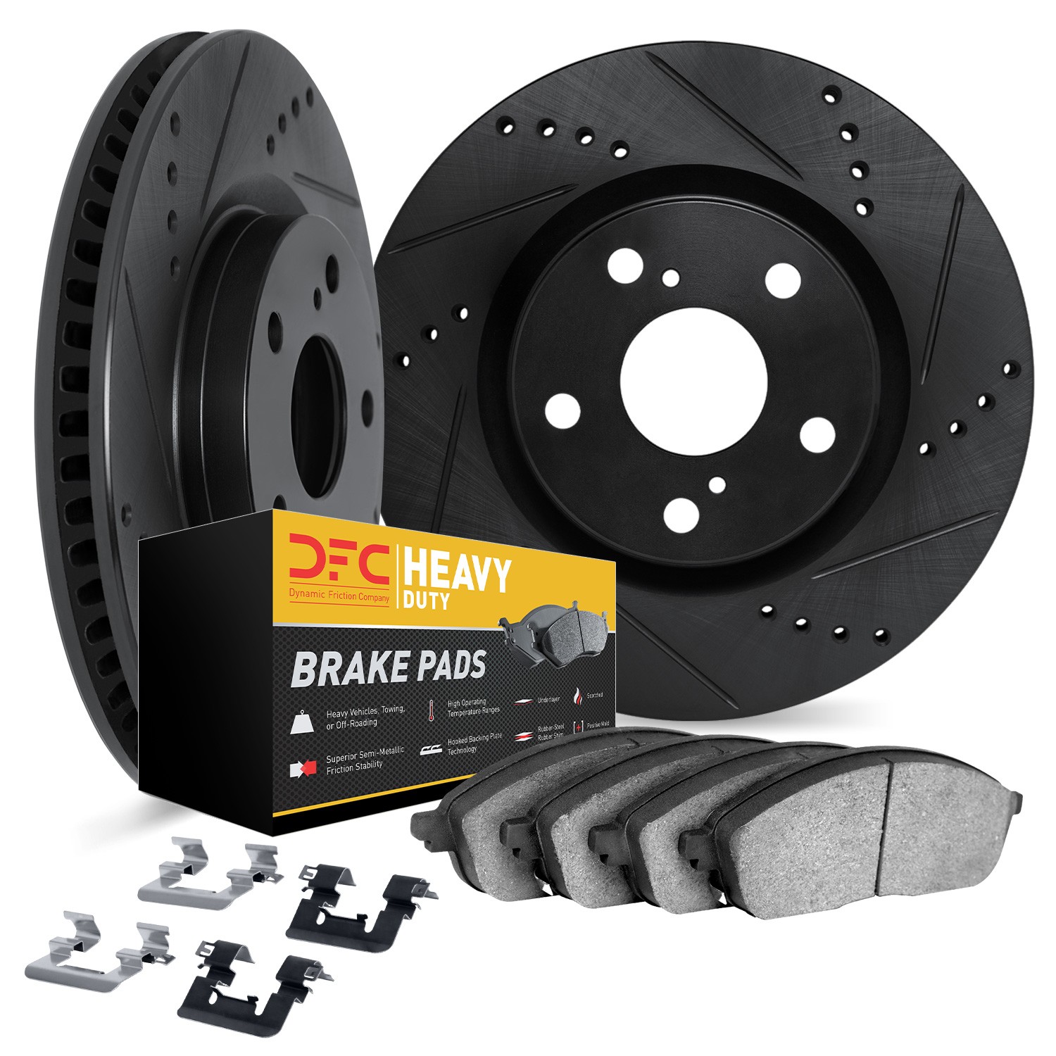 DFC Brake Rotor - Drilled & Slotted - Black- HD Brake Pad - Hardware