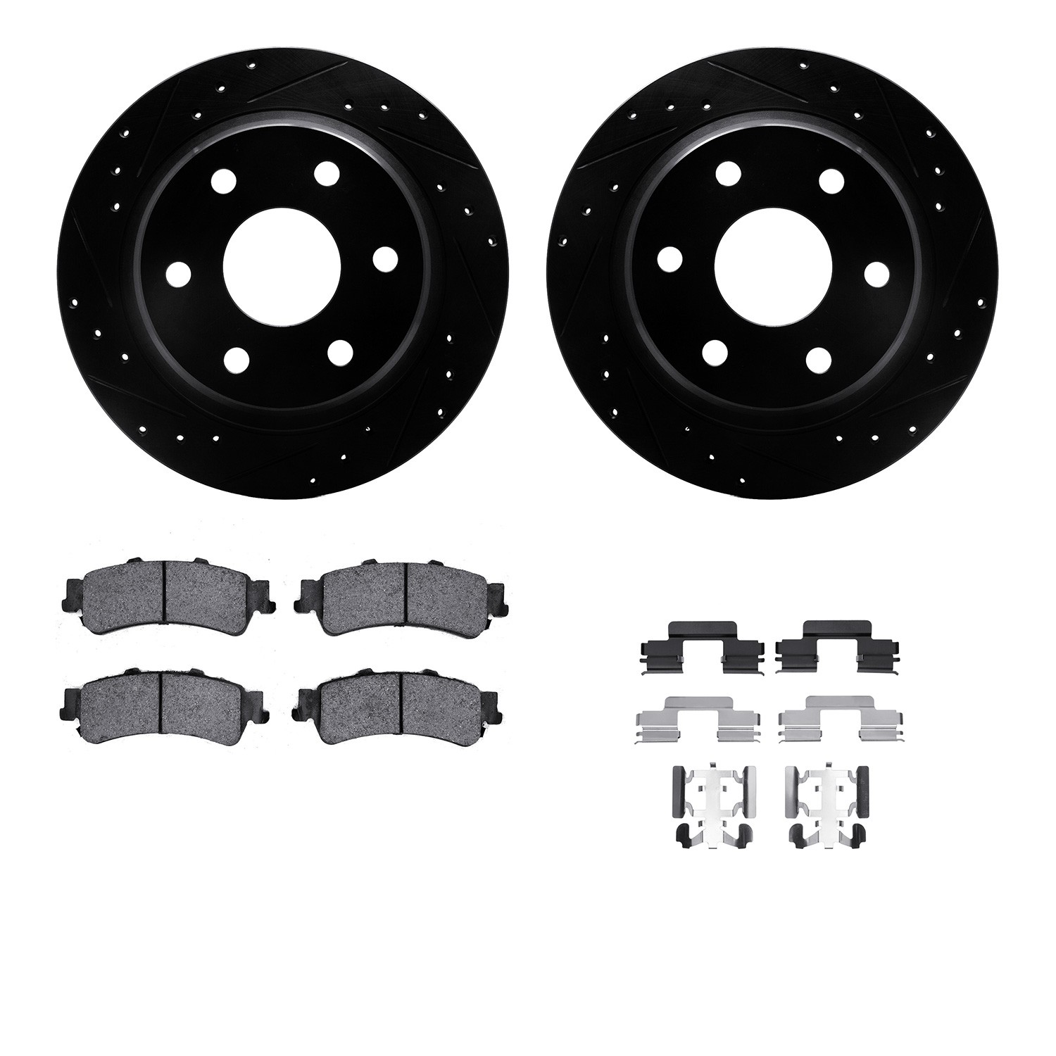 DFC Brake Rotor - Drilled & Slotted - Black- HD Brake Pad - Hardware