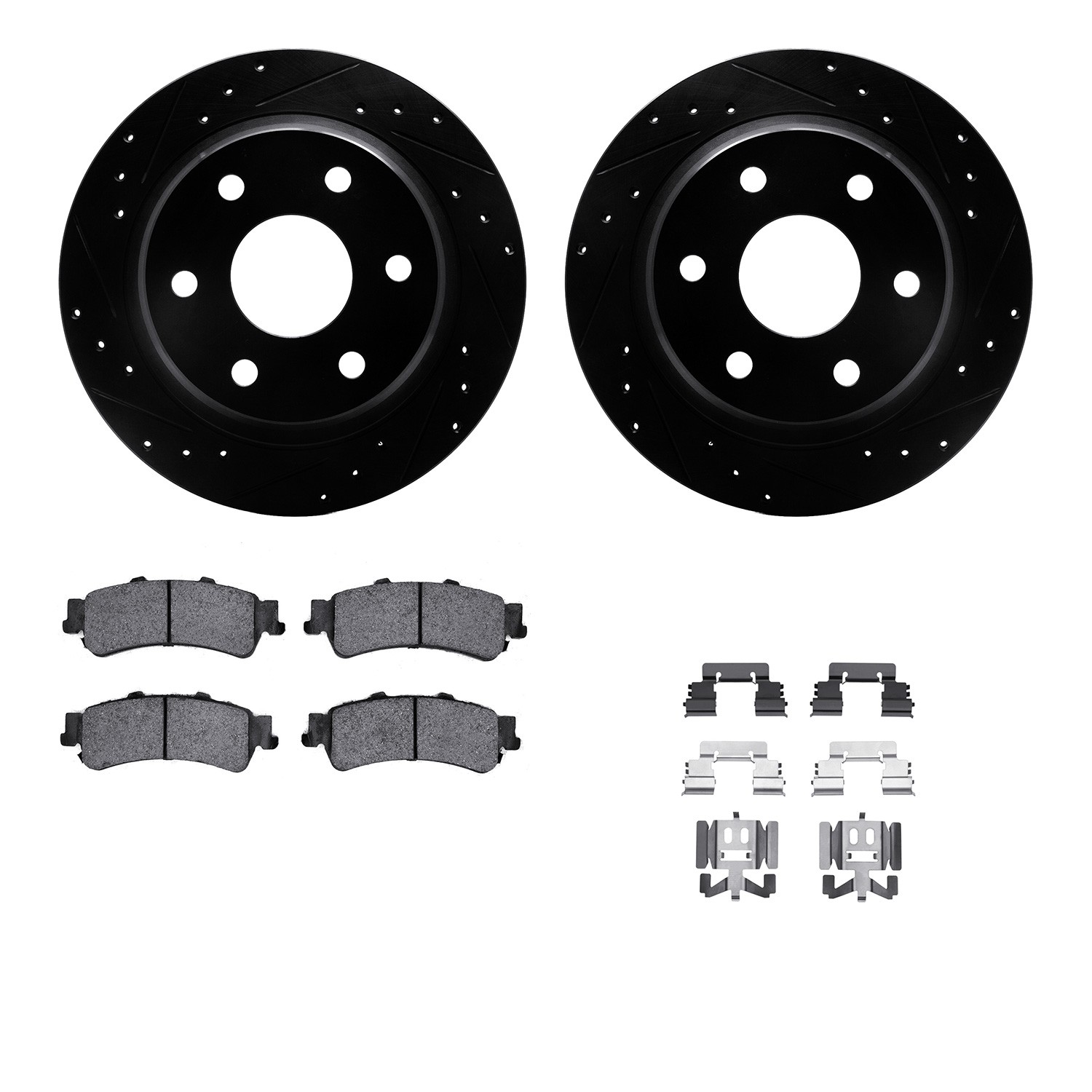 DFC Brake Rotor - Drilled & Slotted - Black- HD Brake Pad - Hardware