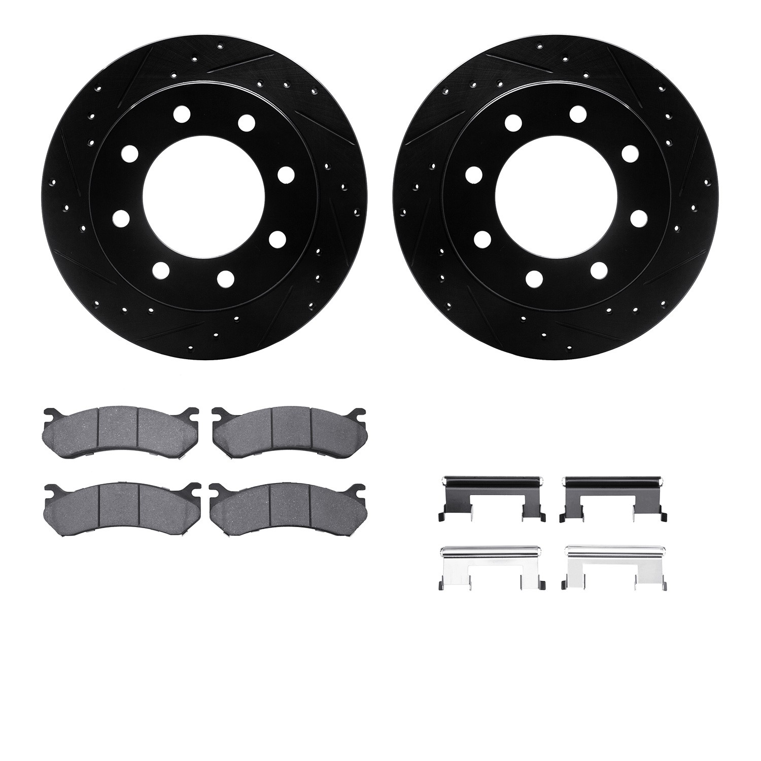 DFC Brake Rotor - Drilled & Slotted - Black- HD Brake Pad - Hardware