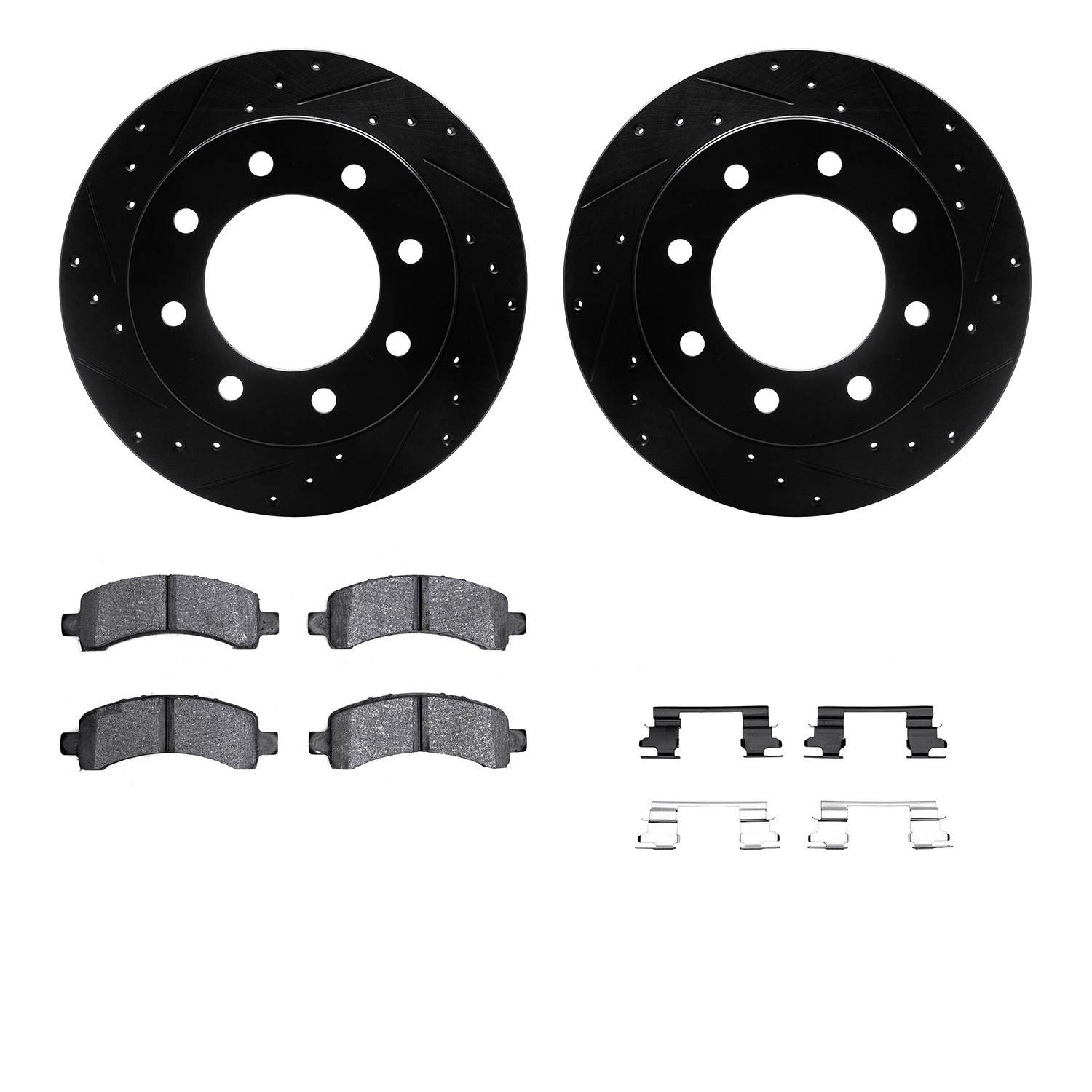 DFC Brake Rotor - Drilled & Slotted - Black- HD Brake Pad - Hardware
