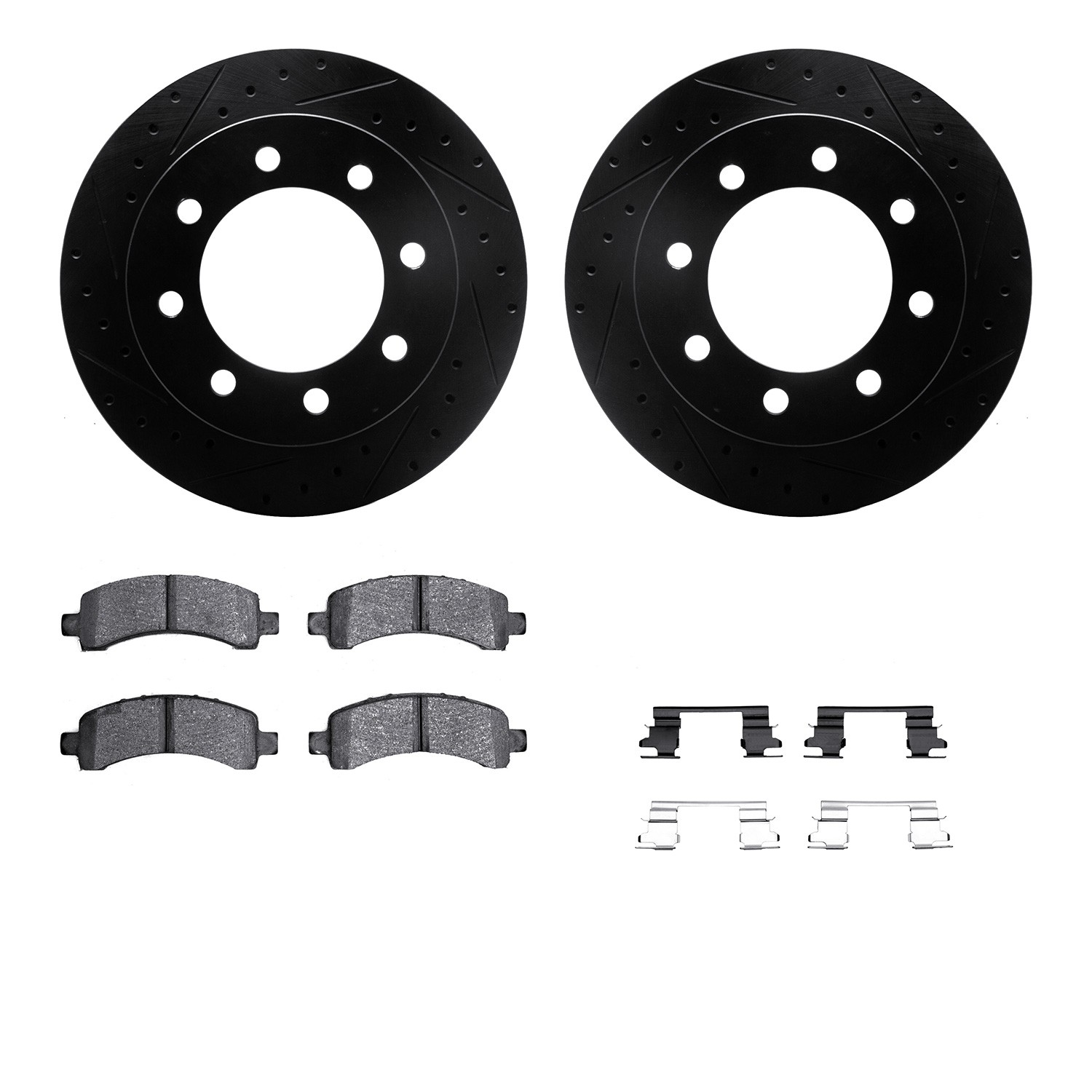 DFC Brake Rotor - Drilled & Slotted - Black- HD Brake Pad - Hardware