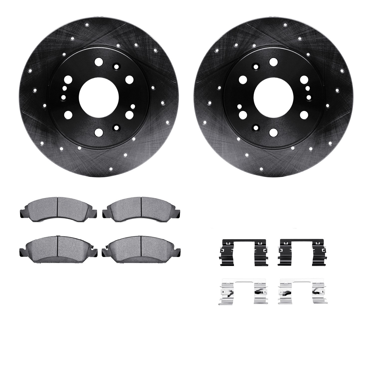 DFC Brake Rotor - Drilled & Slotted - Black- HD Brake Pad - Hardware