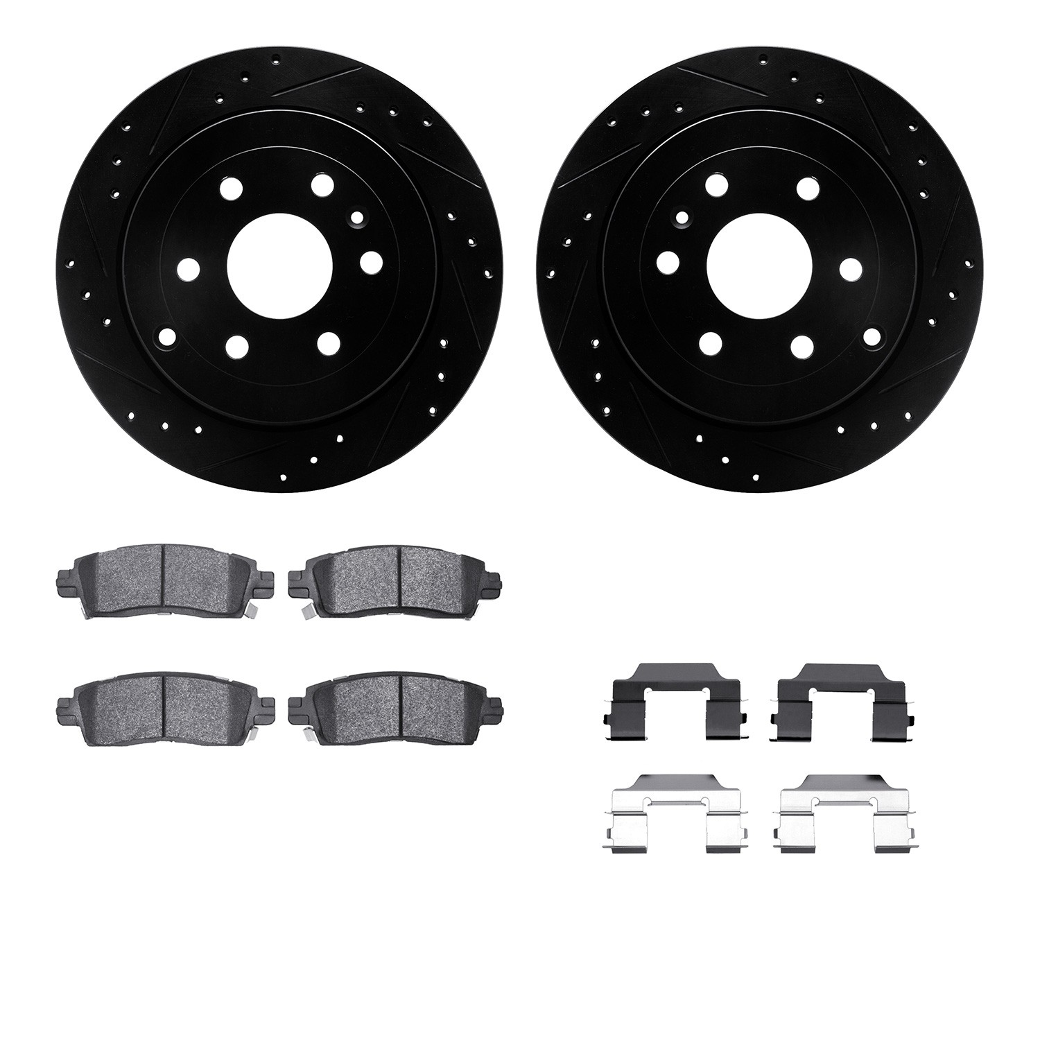 DFC Brake Rotor - Drilled & Slotted - Black- HD Brake Pad - Hardware