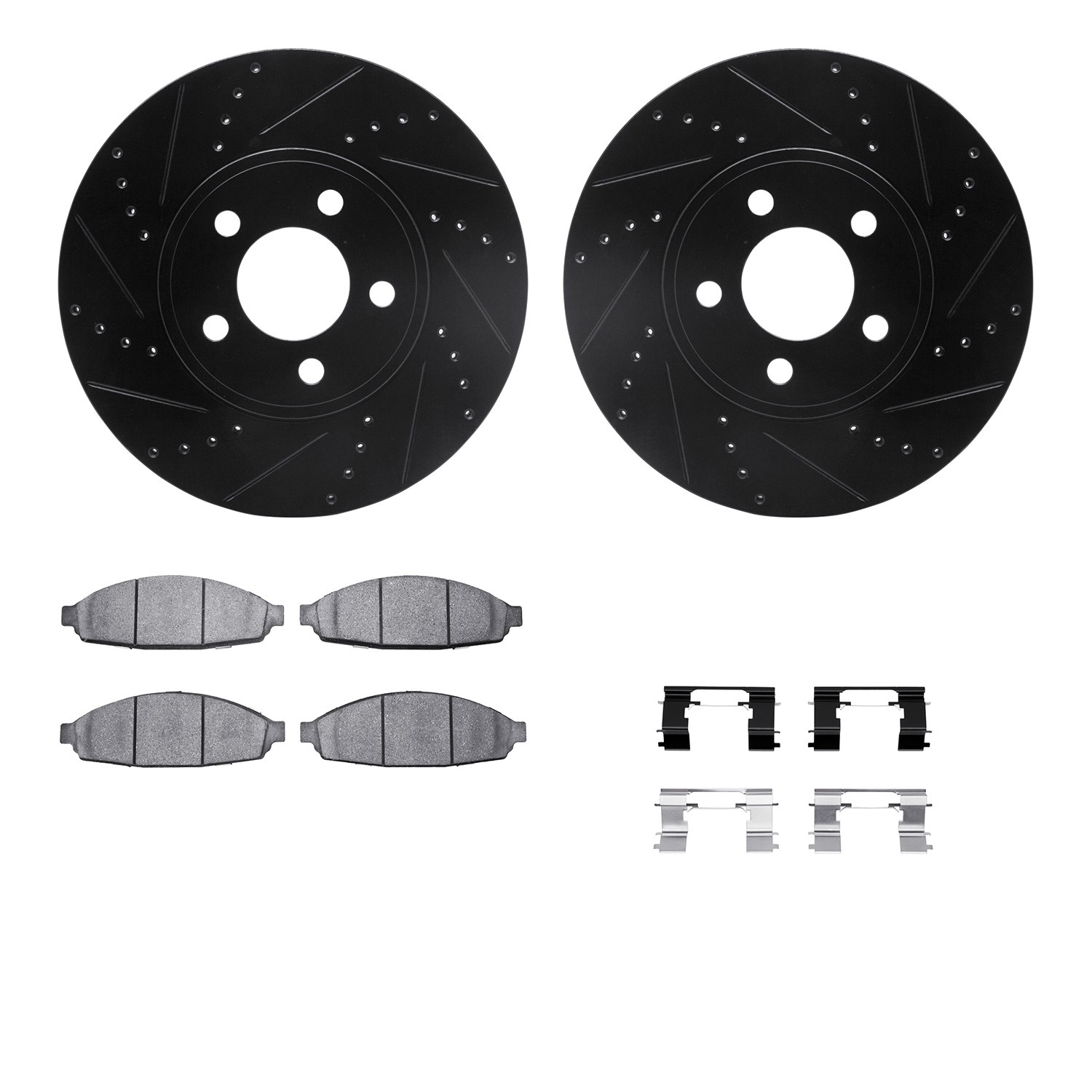 DFC Brake Rotor - Drilled & Slotted - Black- HD Brake Pad - Hardware