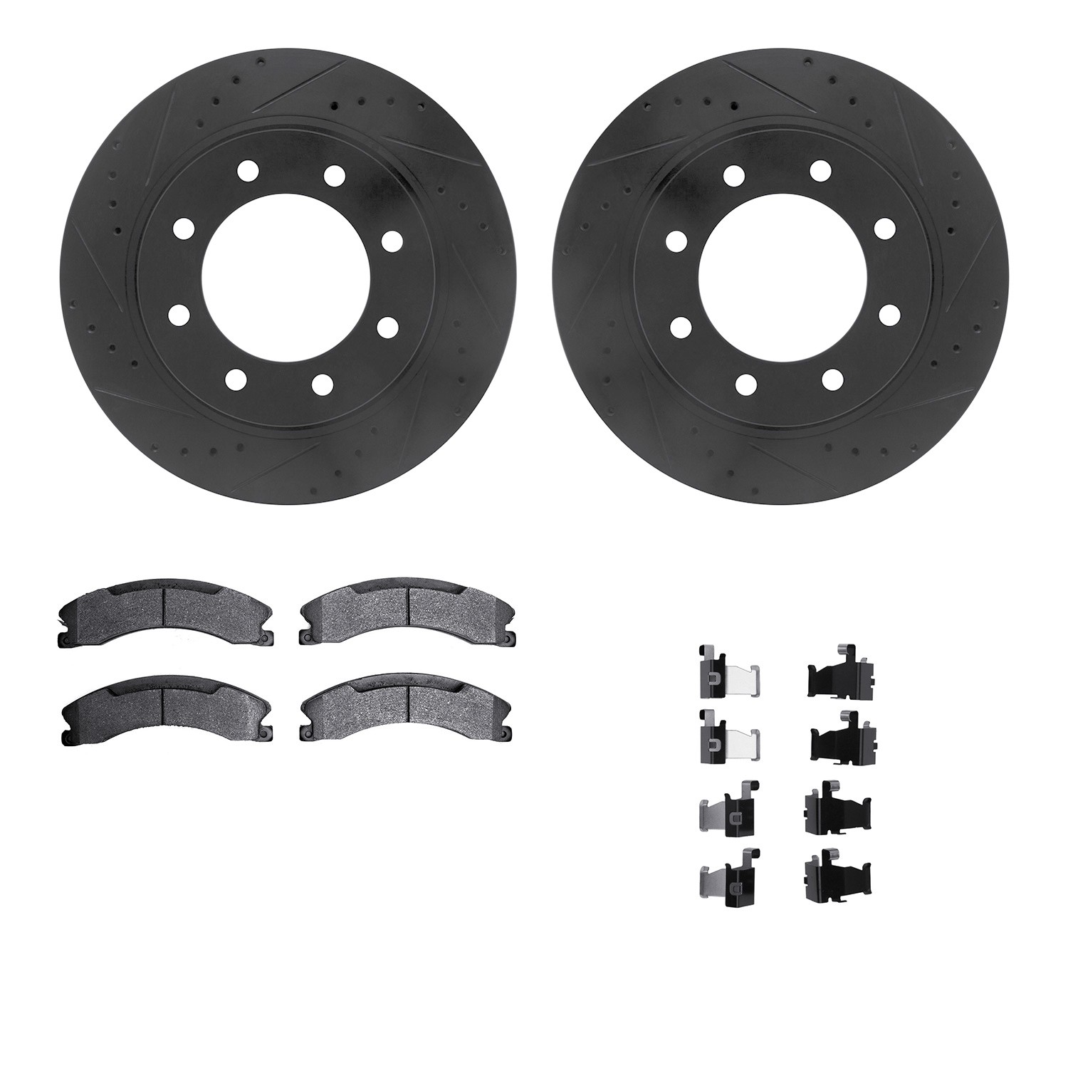 DFC Brake Rotor - Drilled & Slotted - Black- HD Brake Pad - Hardware