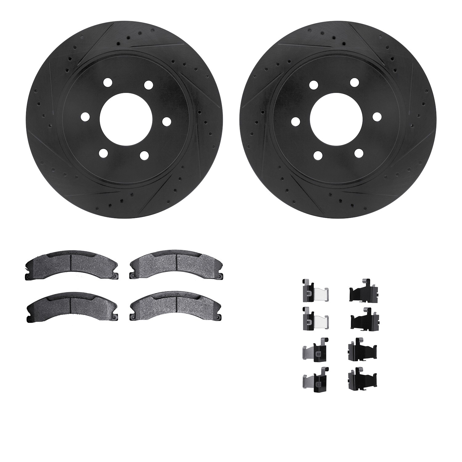 DFC Brake Rotor - Drilled & Slotted - Black- HD Brake Pad - Hardware