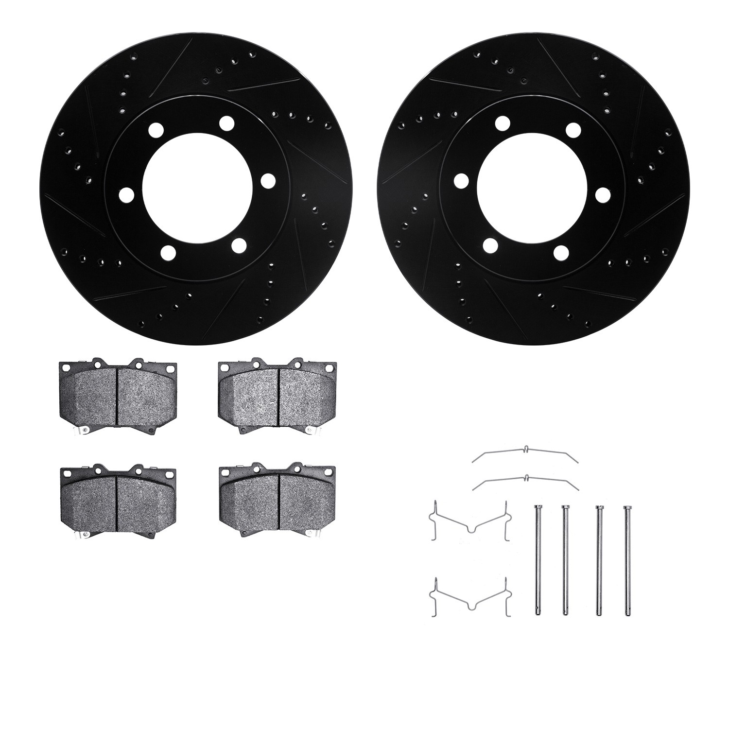 DFC Brake Rotor - Drilled & Slotted - Black- HD Brake Pad - Hardware