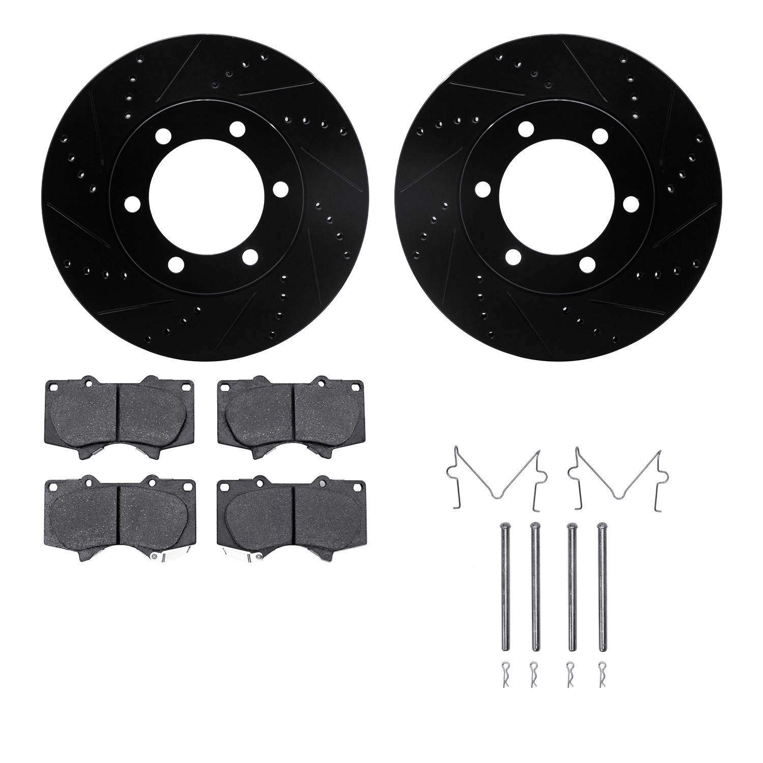 DFC Brake Rotor - Drilled & Slotted - Black- HD Brake Pad - Hardware