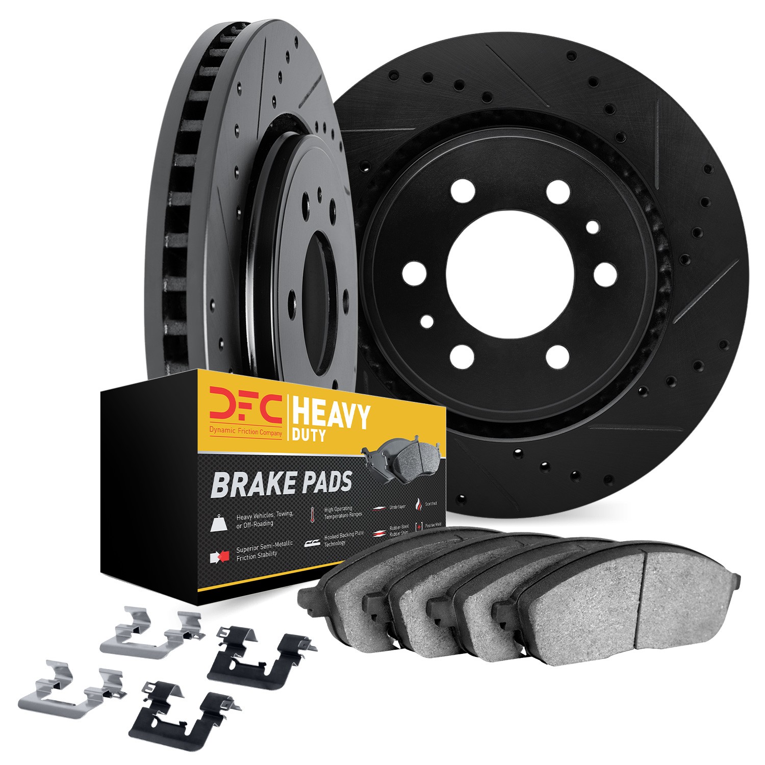 DFC Brake Rotor - Drilled & Slotted - Black- HD Brake Pad - Hardware