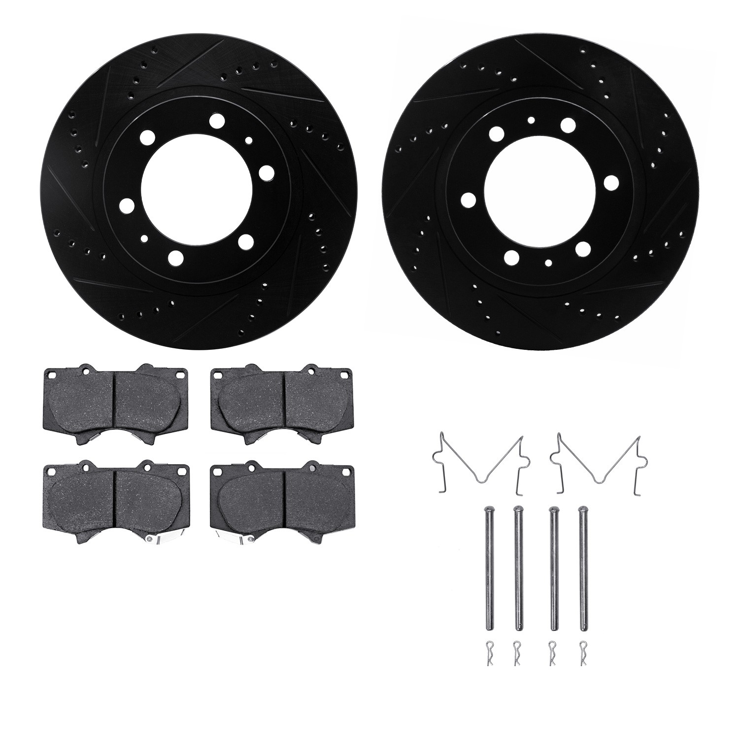 DFC Brake Rotor - Drilled & Slotted - Black- HD Brake Pad - Hardware