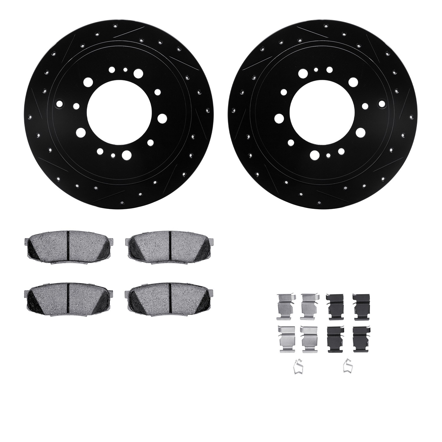 DFC Brake Rotor - Drilled & Slotted - Black- HD Brake Pad - Hardware