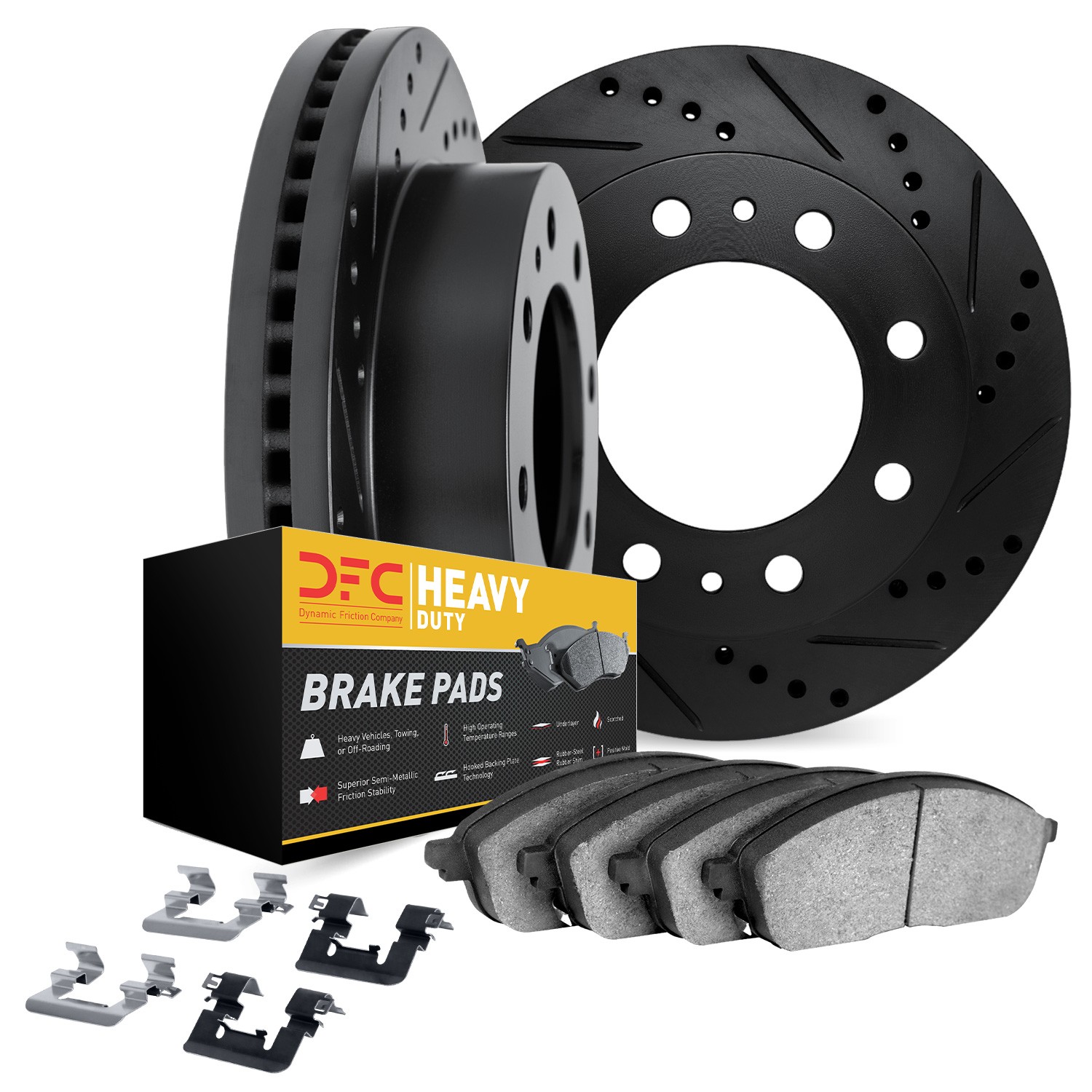 DFC Brake Rotor - Drilled & Slotted - Black- HD Brake Pad - Hardware