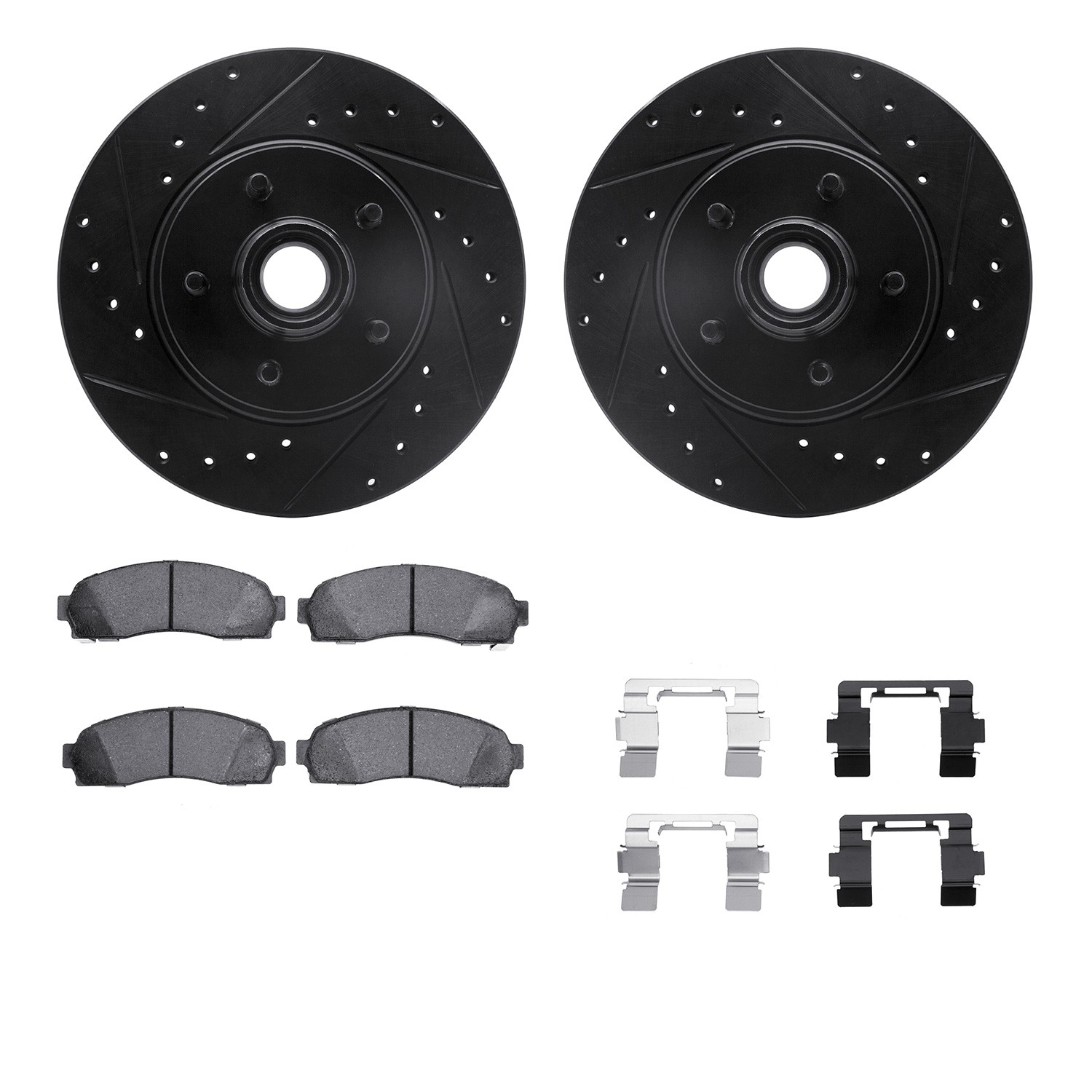 DFC Brake Rotor - Drilled & Slotted - Black- HD Brake Pad - Hardware