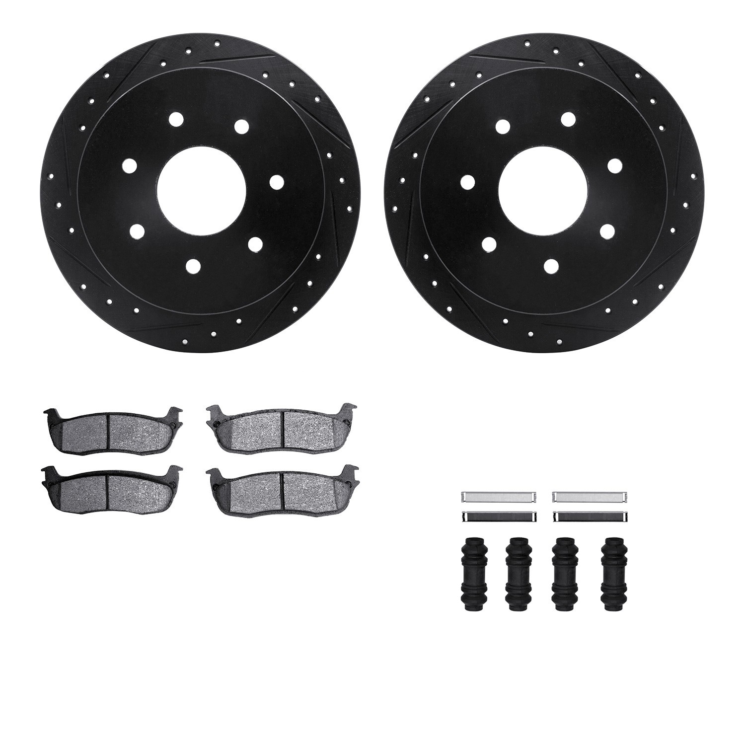 DFC Brake Rotor - Drilled & Slotted - Black- HD Brake Pad - Hardware