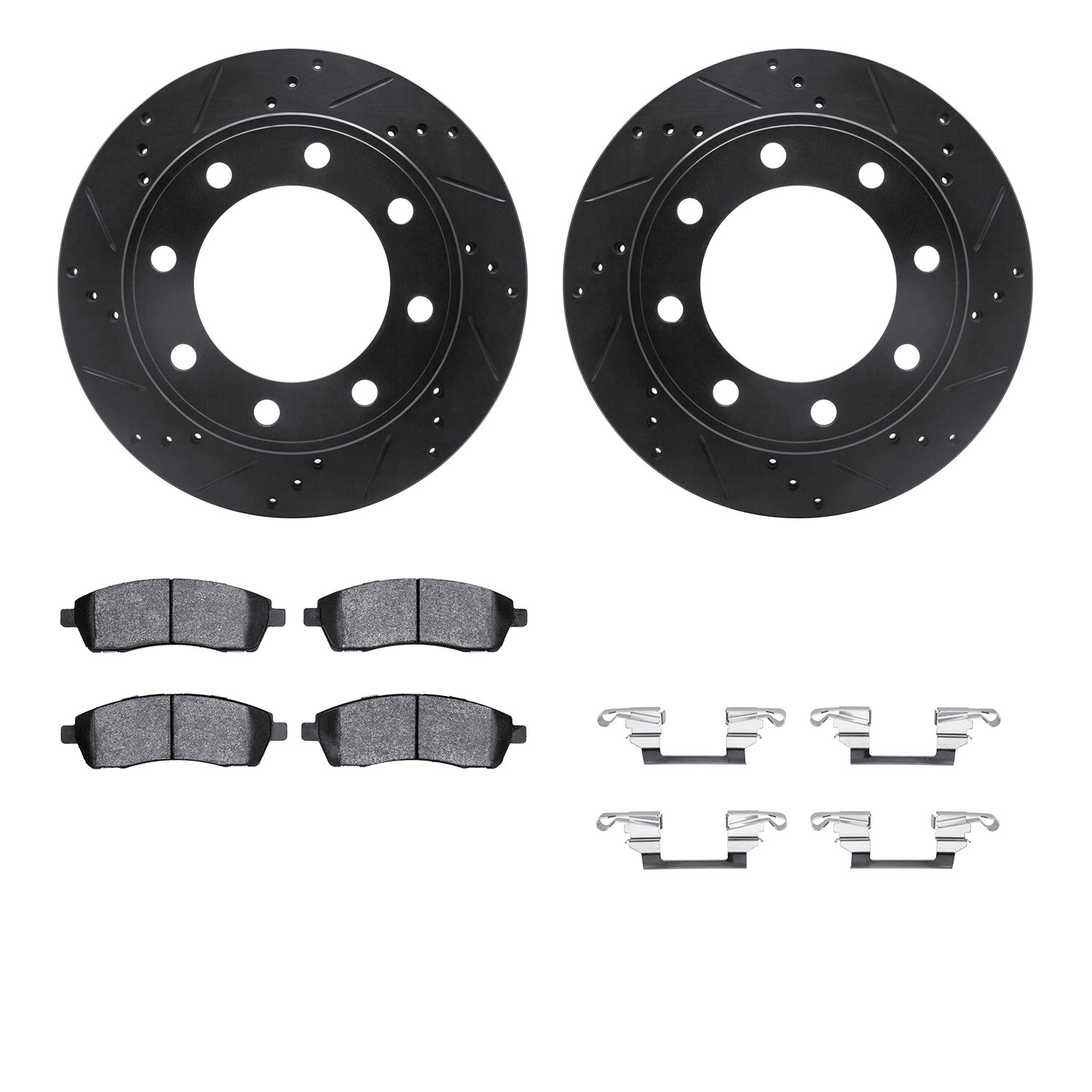 DFC Brake Rotor - Drilled & Slotted - Black- HD Brake Pad - Hardware