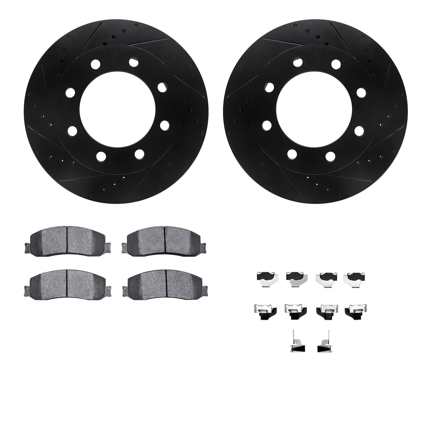 DFC Brake Rotor - Drilled & Slotted - Black- HD Brake Pad - Hardware