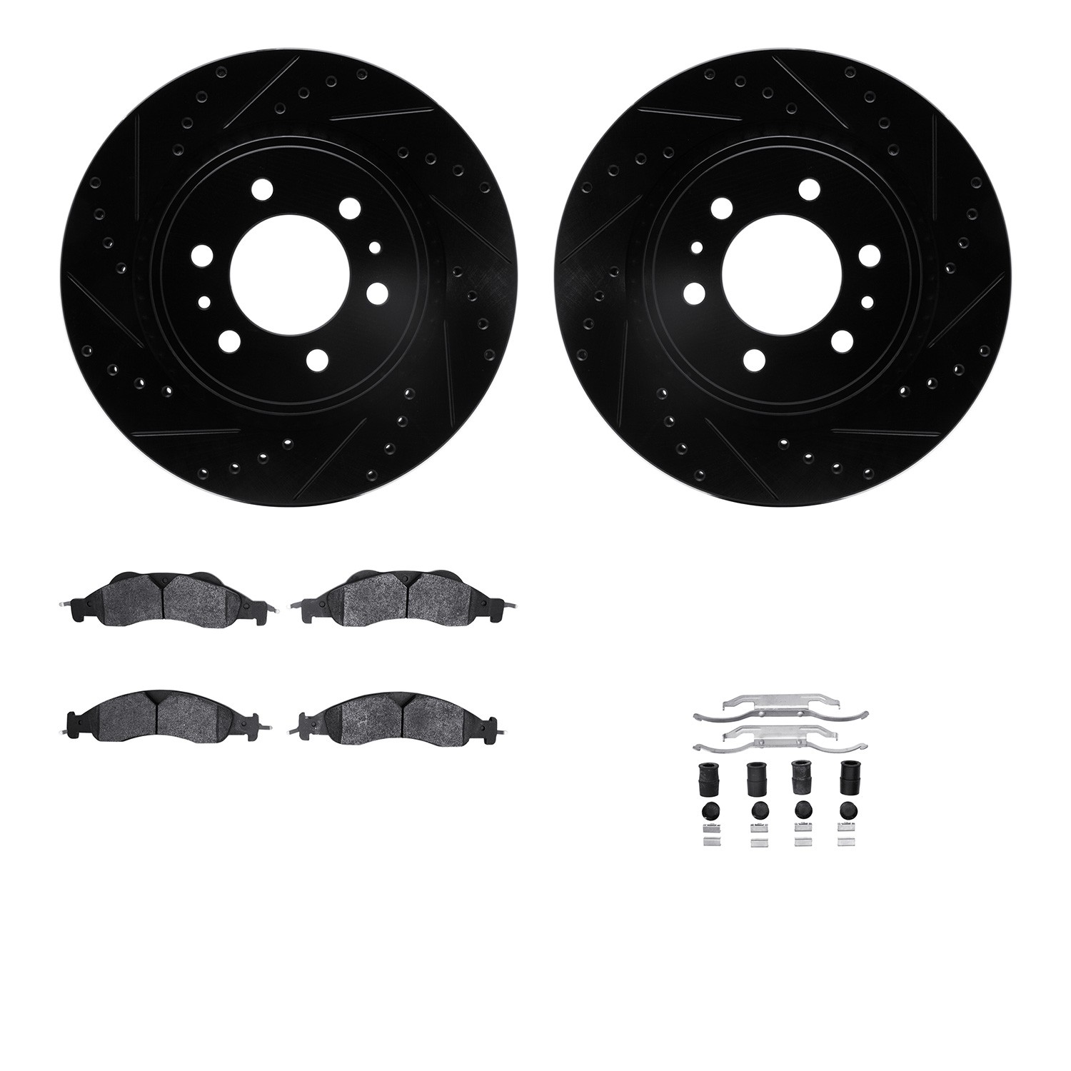 DFC Brake Rotor - Drilled & Slotted - Black- HD Brake Pad - Hardware