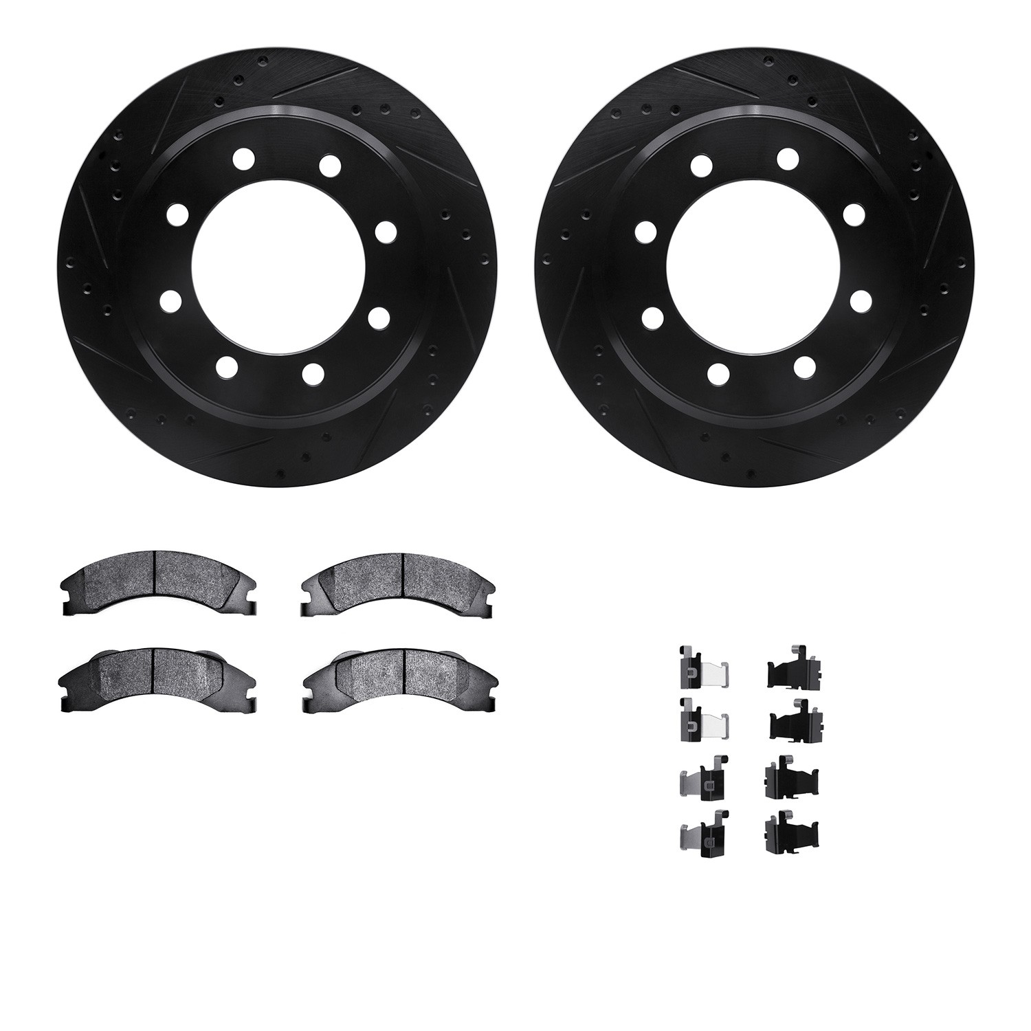 DFC Brake Rotor - Drilled & Slotted - Black- HD Brake Pad - Hardware