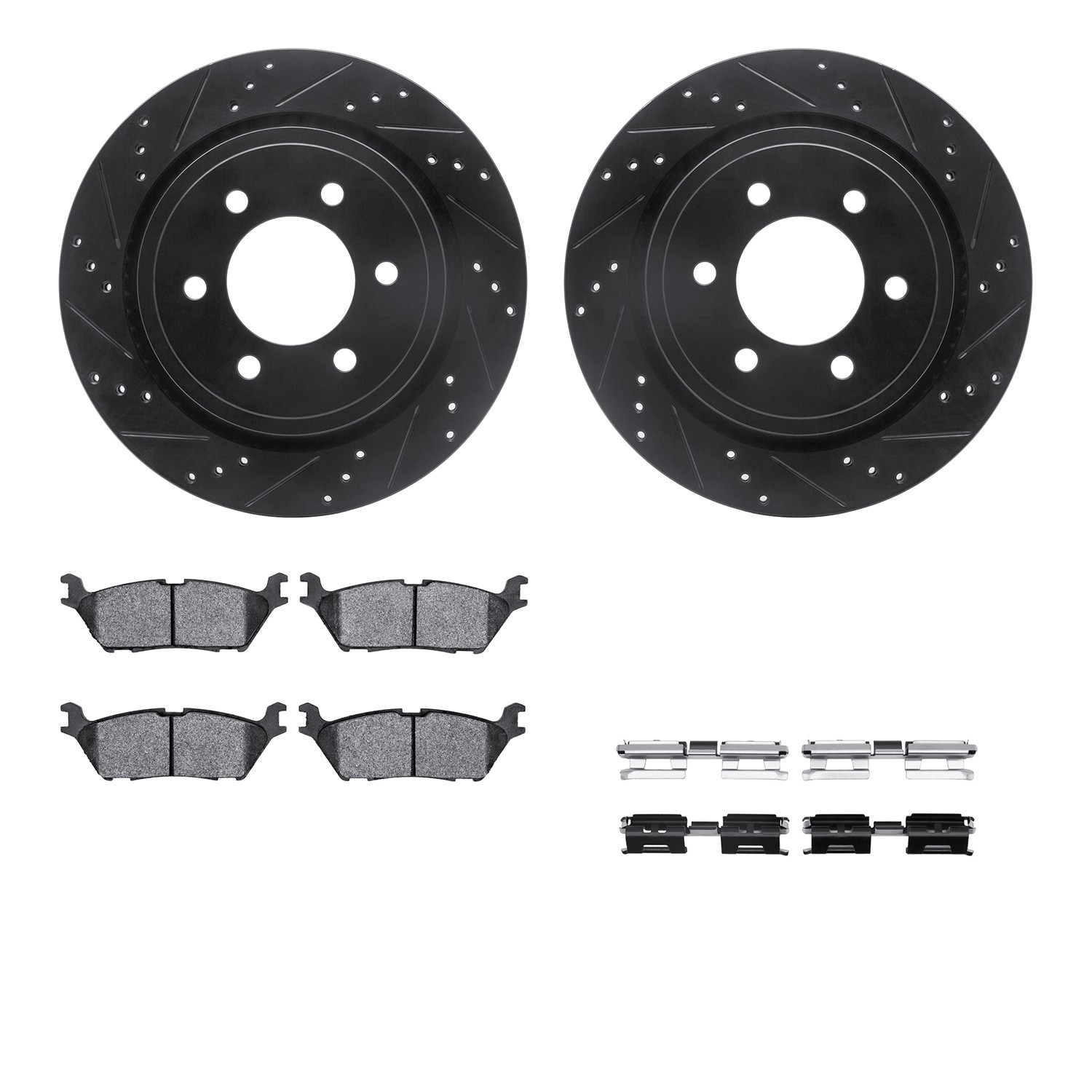 DFC Brake Rotor - Drilled & Slotted - Black- HD Brake Pad - Hardware