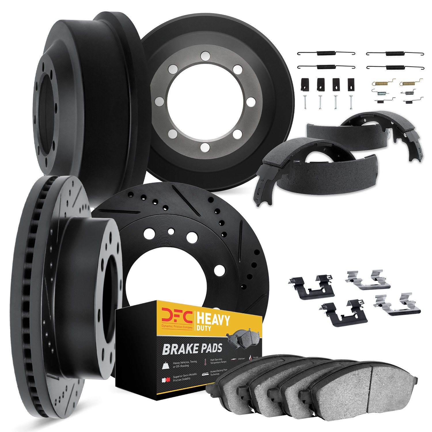 DFC Brake Rotor - Drilled & Slotted - Black- HD Brake Pad - Hardware