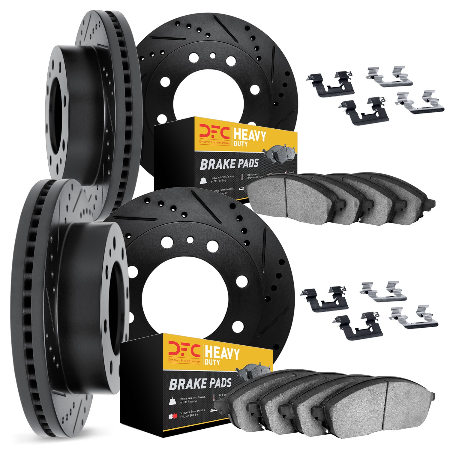 DFC Brake Rotor - Drilled & Slotted - Black- HD Brake Pad - Hardware