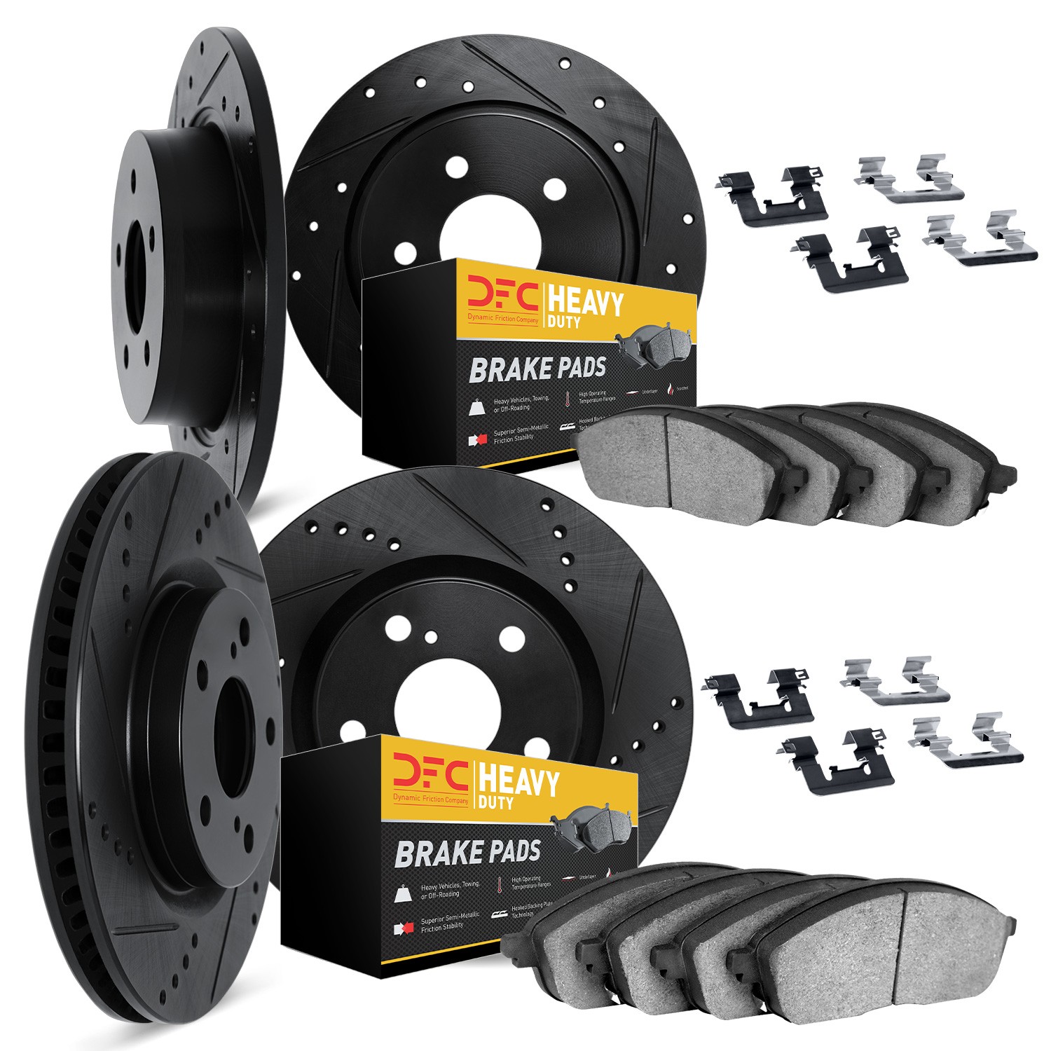 DFC Brake Rotor - Drilled & Slotted - Black- HD Brake Pad - Hardware