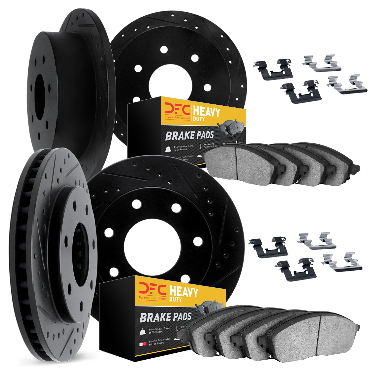 DFC Brake Rotor - Drilled & Slotted - Black- HD Brake Pad - Hardware