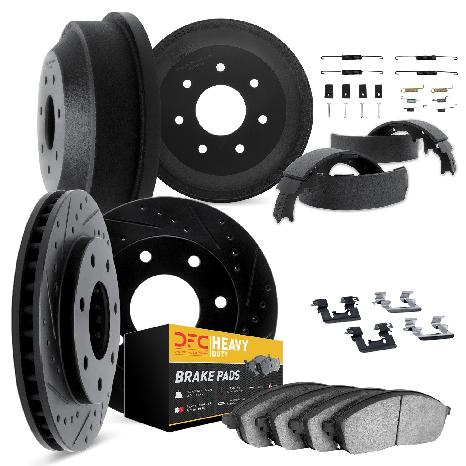 DFC Brake Rotor - Drilled & Slotted - Black- HD Brake Pad - Hardware