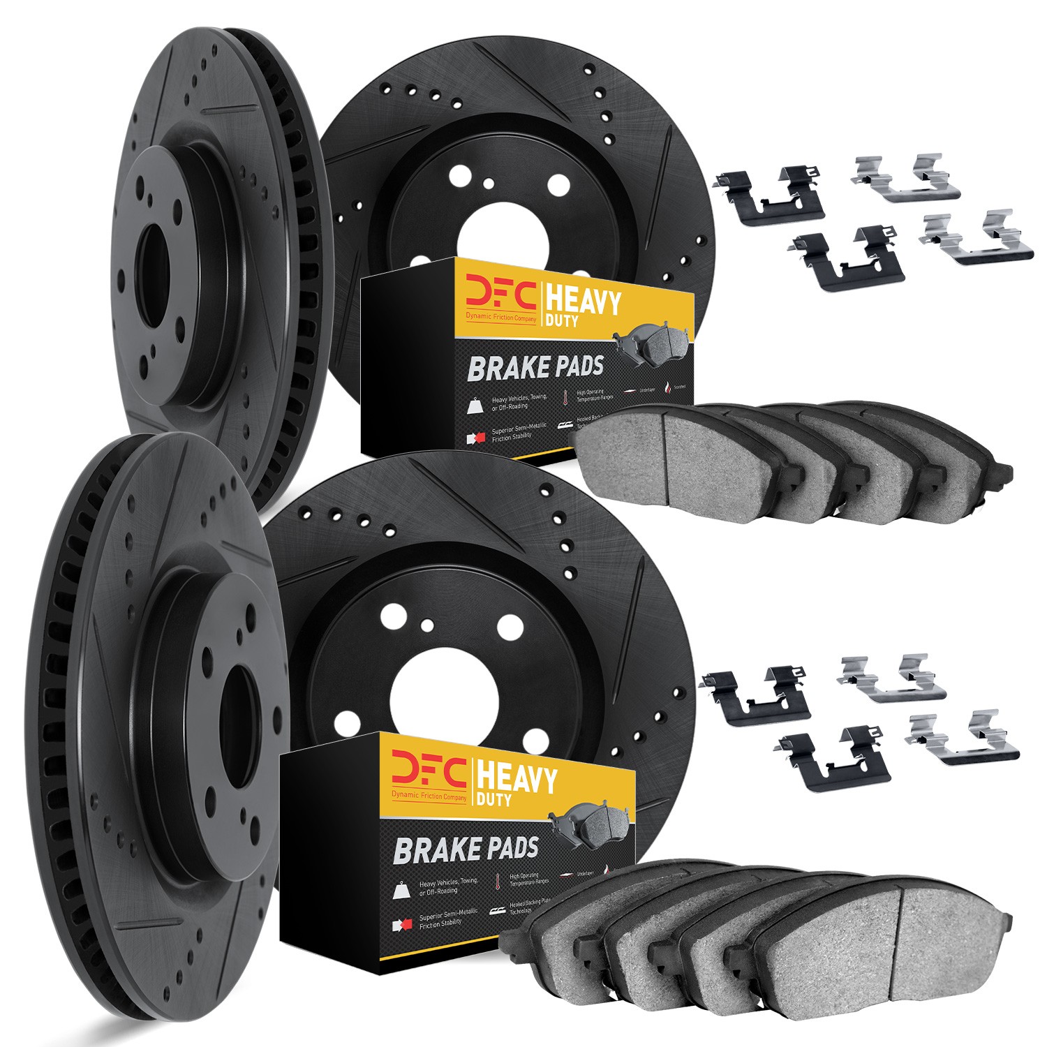 DFC Brake Rotor - Drilled & Slotted - Black- HD Brake Pad - Hardware