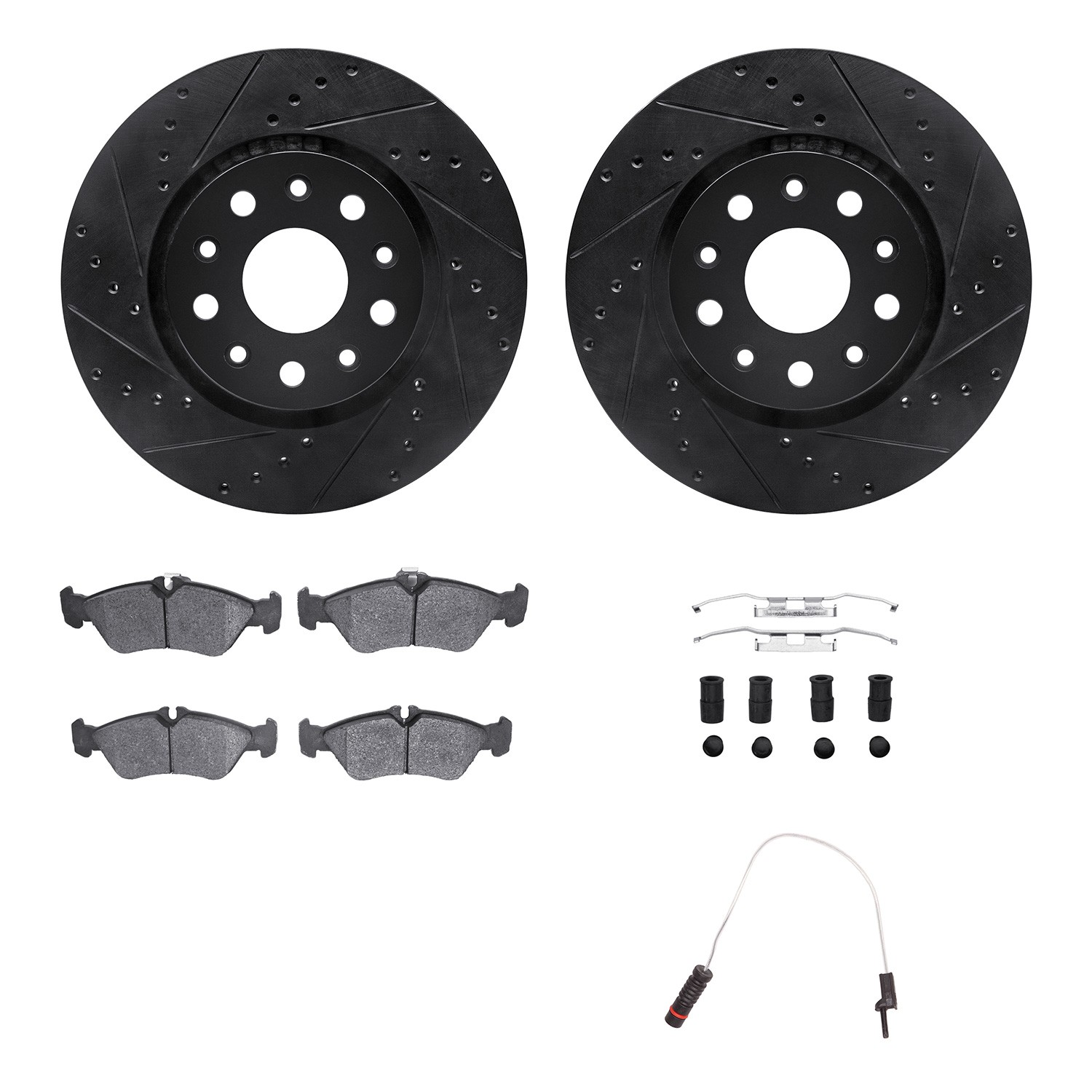 DFC Brake Rotor - Drilled & Slotted - Black w/HD Brake Pad w/HW Kit & Sensor
